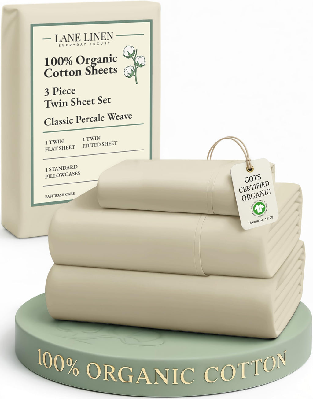 Lane Linen 100% Organic Cotton Sheet Set, Soft Cooling Bed Sheets, Hotel Quality Bed Sheet Set, Breatheble Sheet Set Deep Pocket Upto 15"