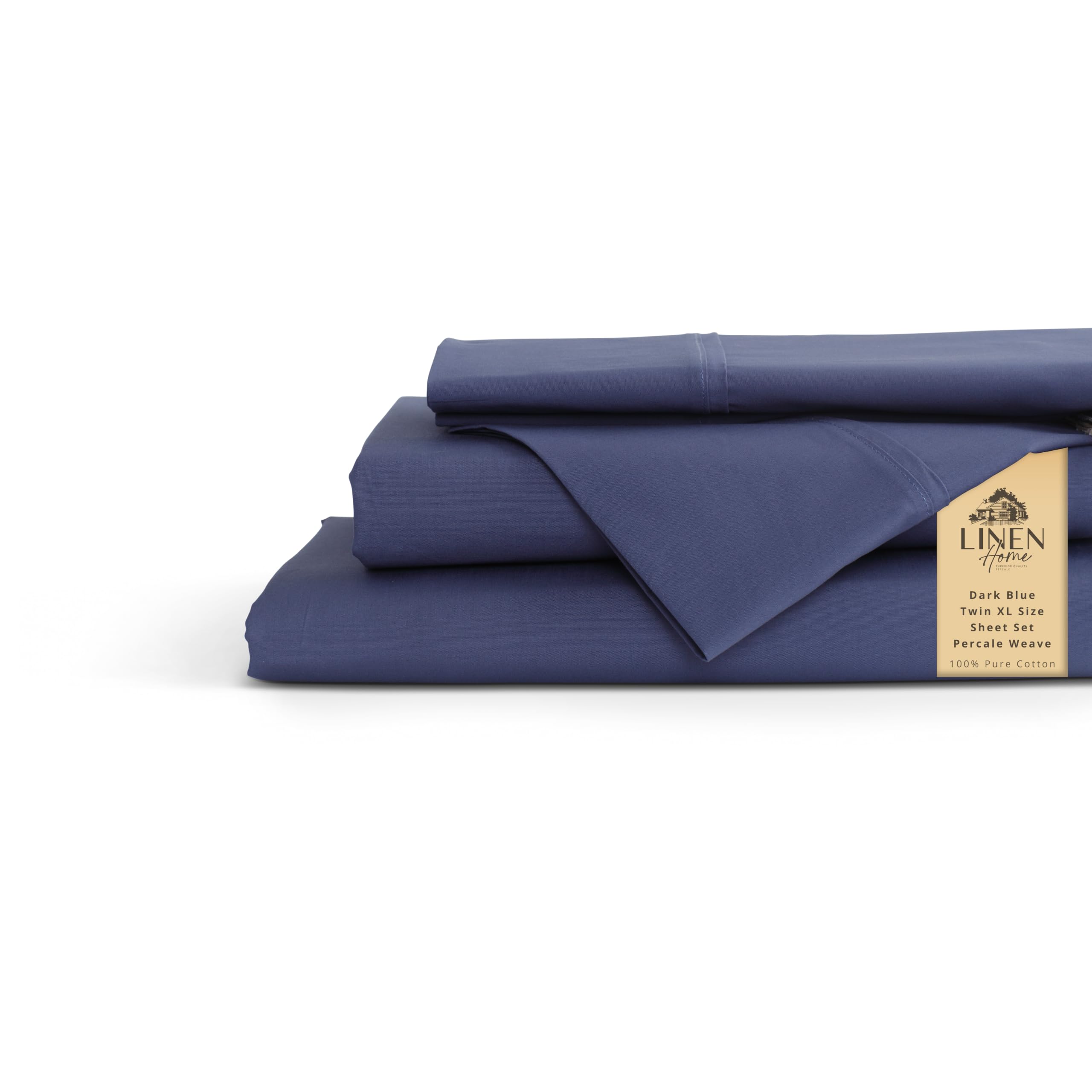 Linen Home 100% Cotton Percale Sheet Set - Deep Pocket Fitted Sheet Fits Mattress Upto 15", Pillowcases, Breathable Flat Sheet