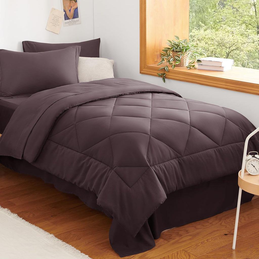 CozyLux Dark Grey Queen 7-Piece Comforter Set