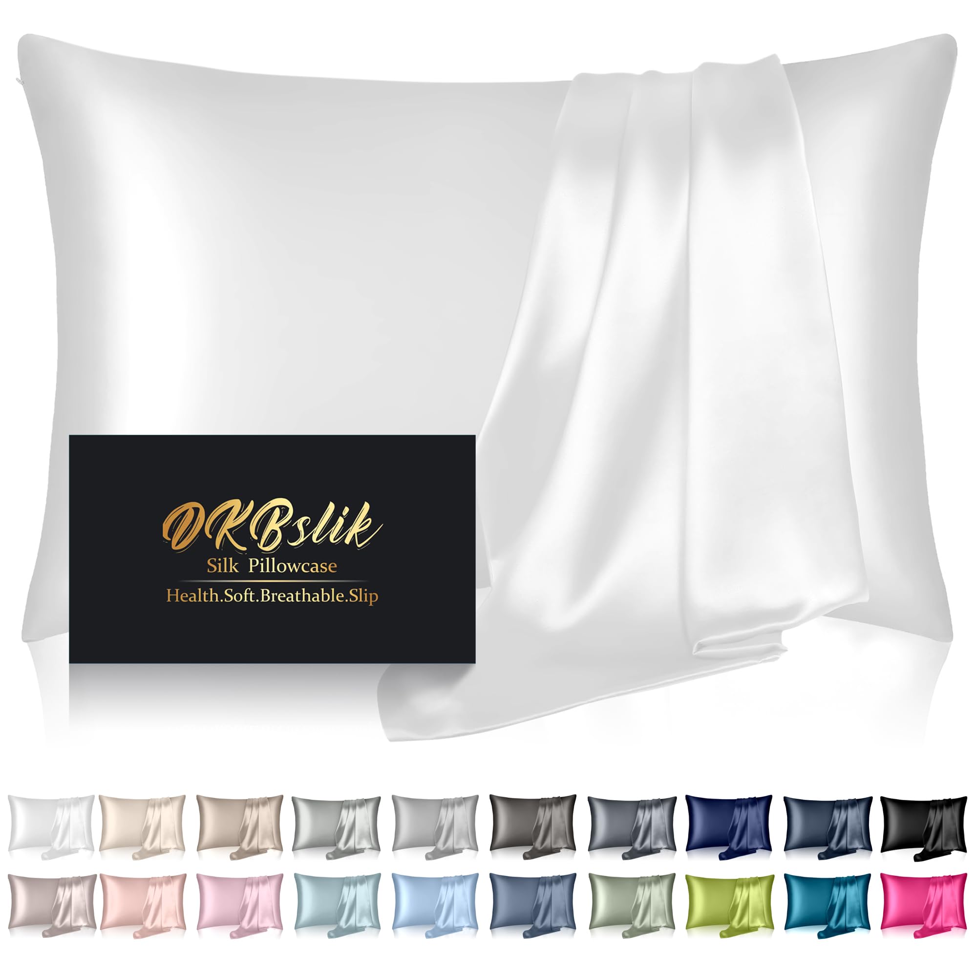 Mulberry Silk Pillowcase for Hair and Skin, Health Soft Anti Acne Cooling Beauty Sleep Natural Silk Satin Pillow Case with Hidden Zipper for Gift