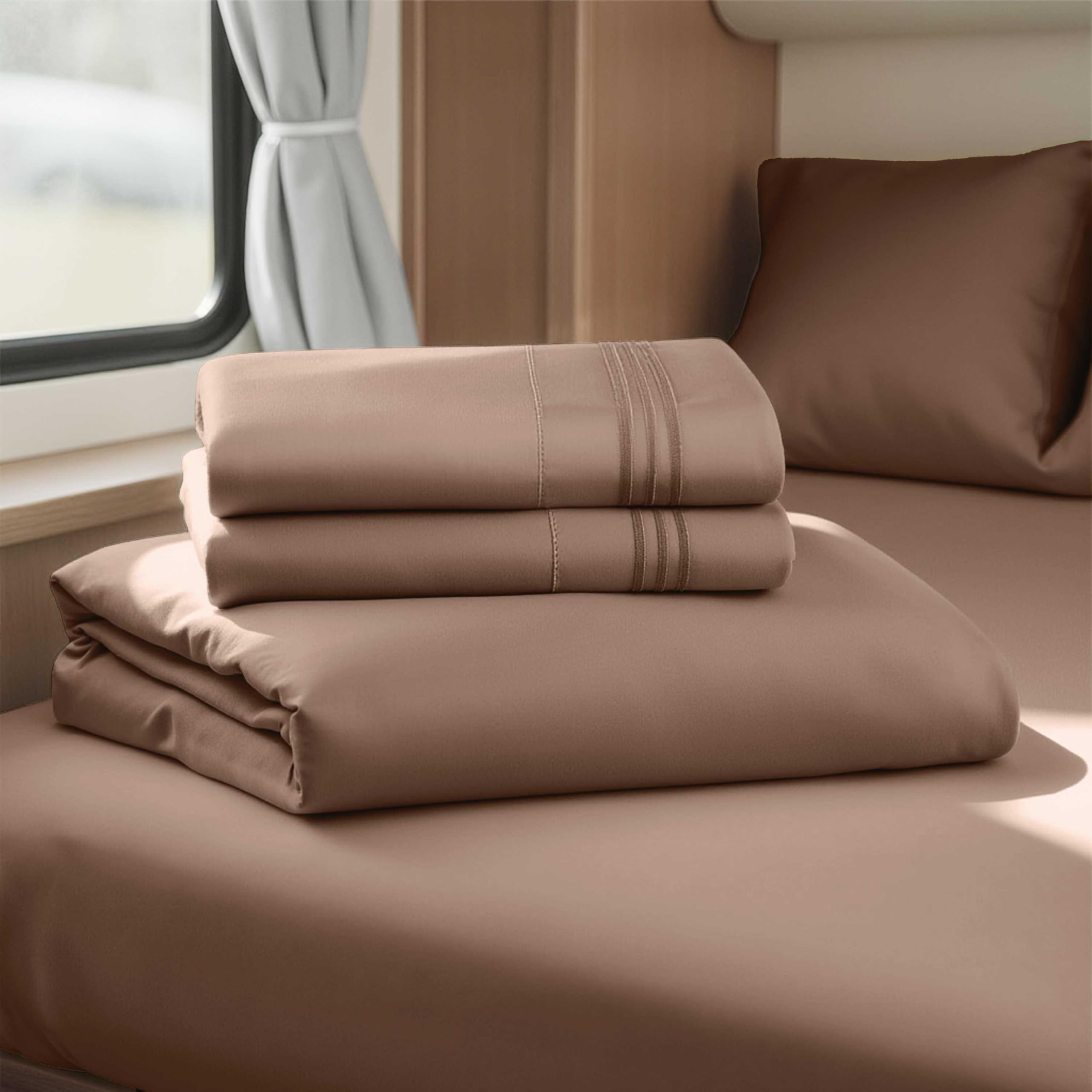 Hearth & Harbor Short Queen Sheets for RV, Queen Sheets, Silky Soft 1800 Microfiber Bed Sheet for Camper, 4 Piece RV Bedding with Pillowcases