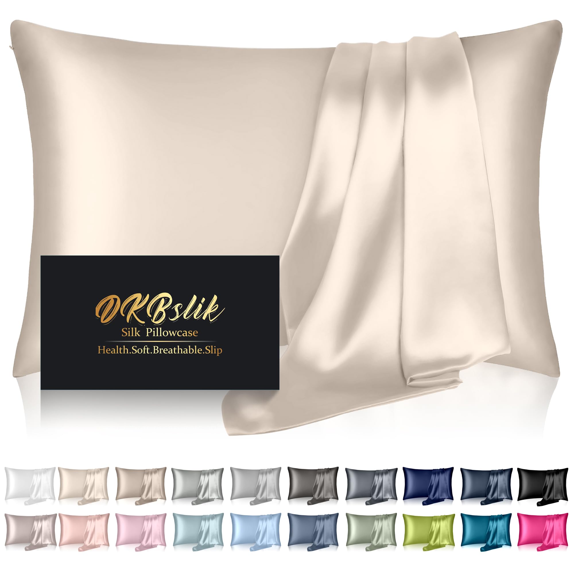 Mulberry Silk Pillowcase for Hair and Skin, Health Soft Anti Acne Cooling Beauty Sleep Natural Silk Satin Pillow Case with Hidden Zipper for Gift