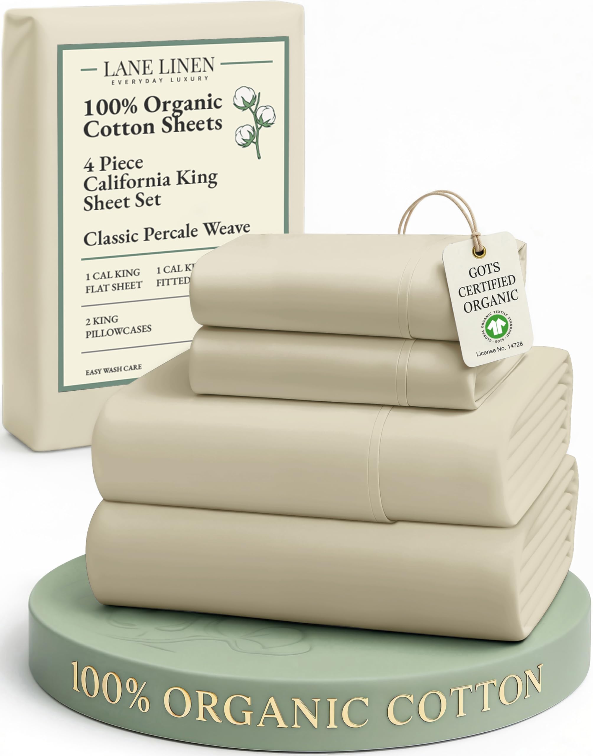 Lane Linen 100% Organic Cotton Sheet Set, Soft Cooling Bed Sheets, Hotel Quality Bed Sheet Set, Breatheble Sheet Set Deep Pocket Upto 15"