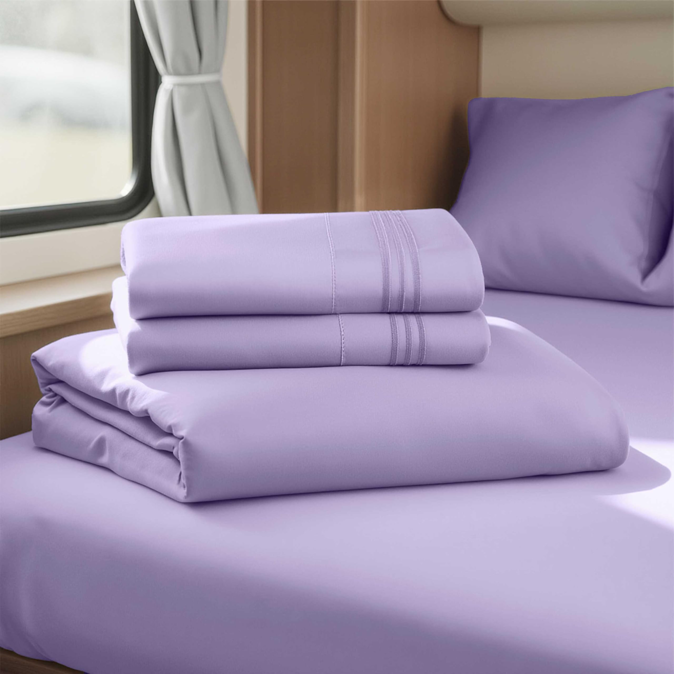 Hearth & Harbor Short Queen Sheets for RV, Queen Sheets, Silky Soft 1800 Microfiber Bed Sheet for Camper, 4 Piece RV Bedding with Pillowcases