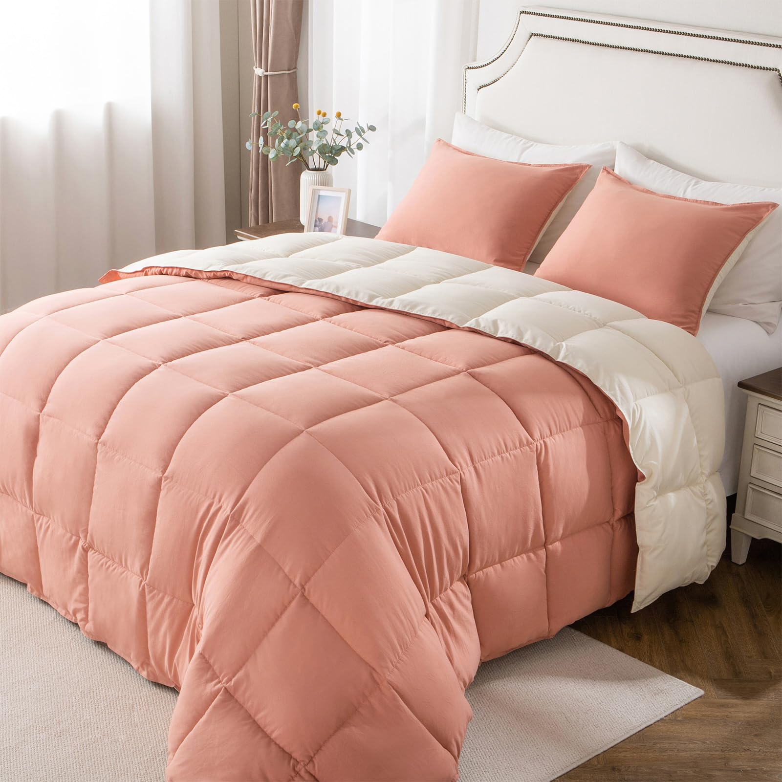 KASENTEX Down Alternative Quilted Comforter Set with Sham(s) - Reversible Ultra Soft Duvet Insert Machine Washable