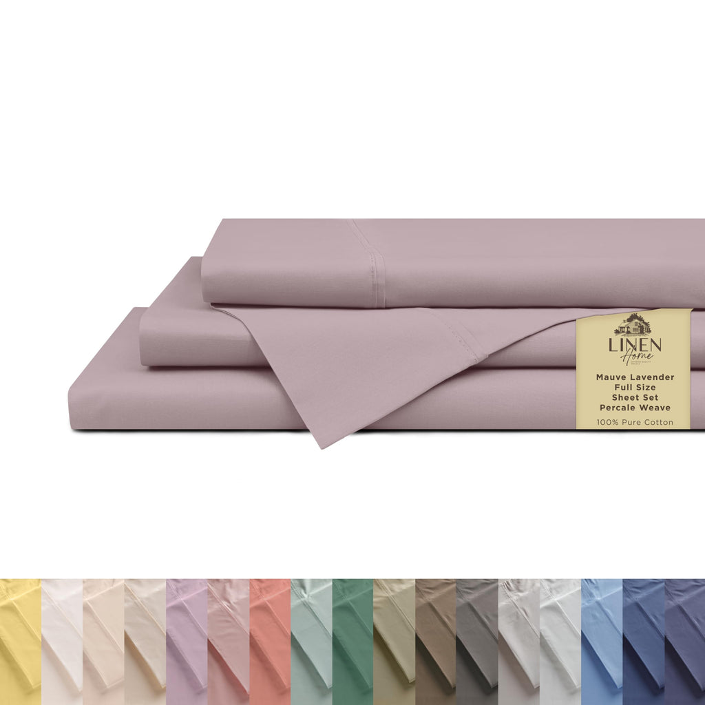 Linen Home 100% Cotton Percale Sheet Set - Deep Pocket Fitted Sheet Fits Mattress Upto 15", Pillowcases, Breathable Flat Sheet