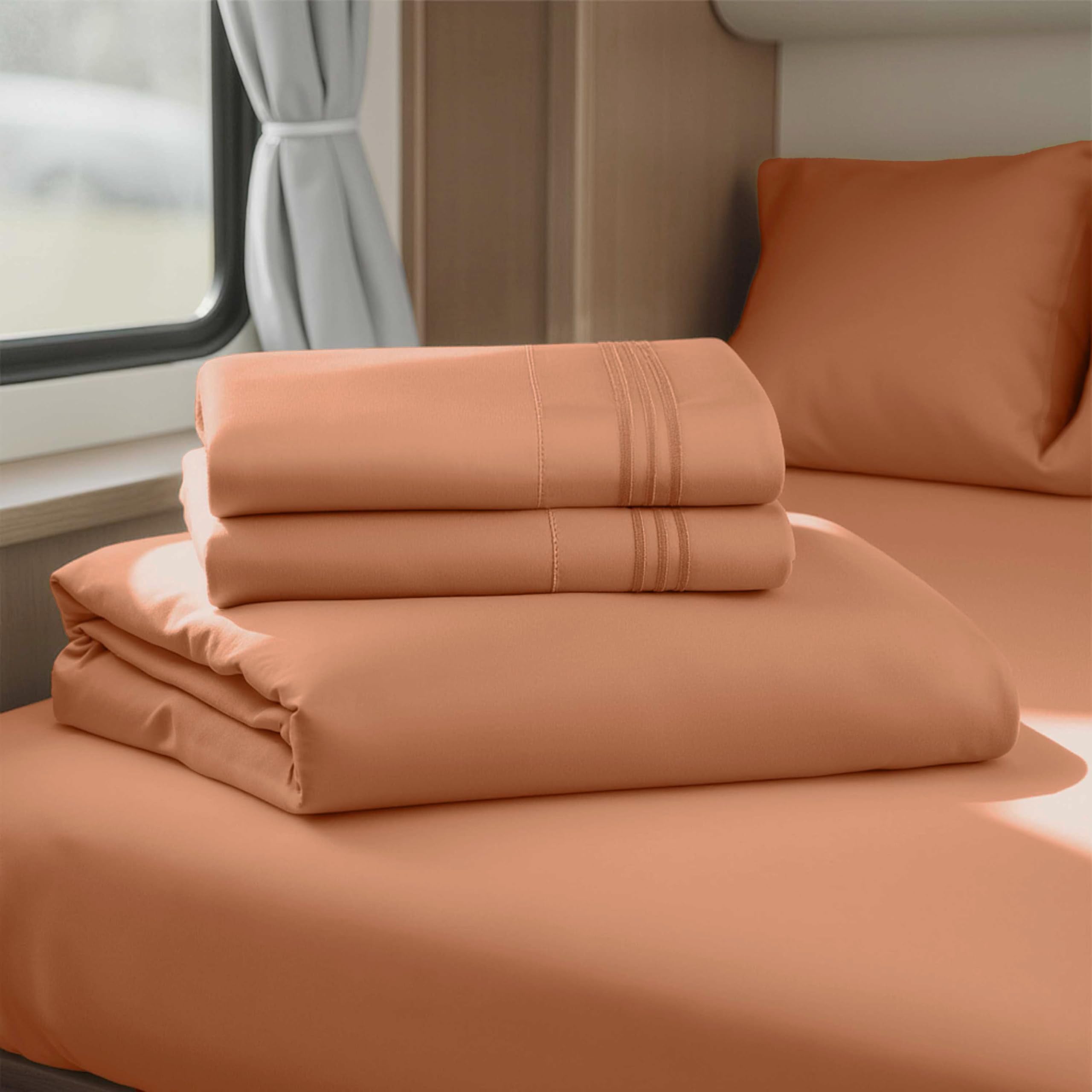 Hearth & Harbor Short Queen Sheets for RV, Queen Sheets, Silky Soft 1800 Microfiber Bed Sheet for Camper, 4 Piece RV Bedding with Pillowcases