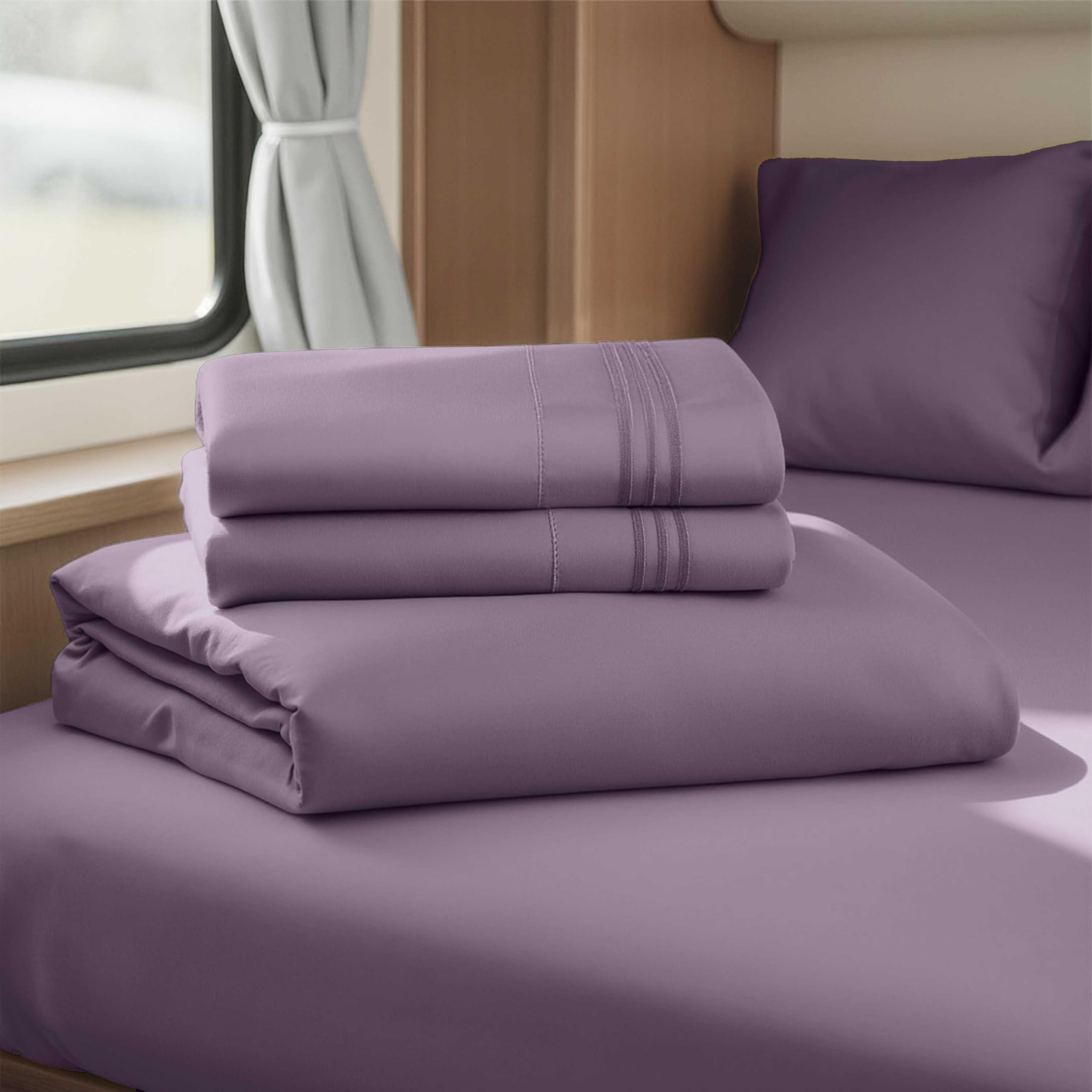 Hearth & Harbor Short Queen Sheets for RV, Queen Sheets, Silky Soft 1800 Microfiber Bed Sheet for Camper, 4 Piece RV Bedding with Pillowcases