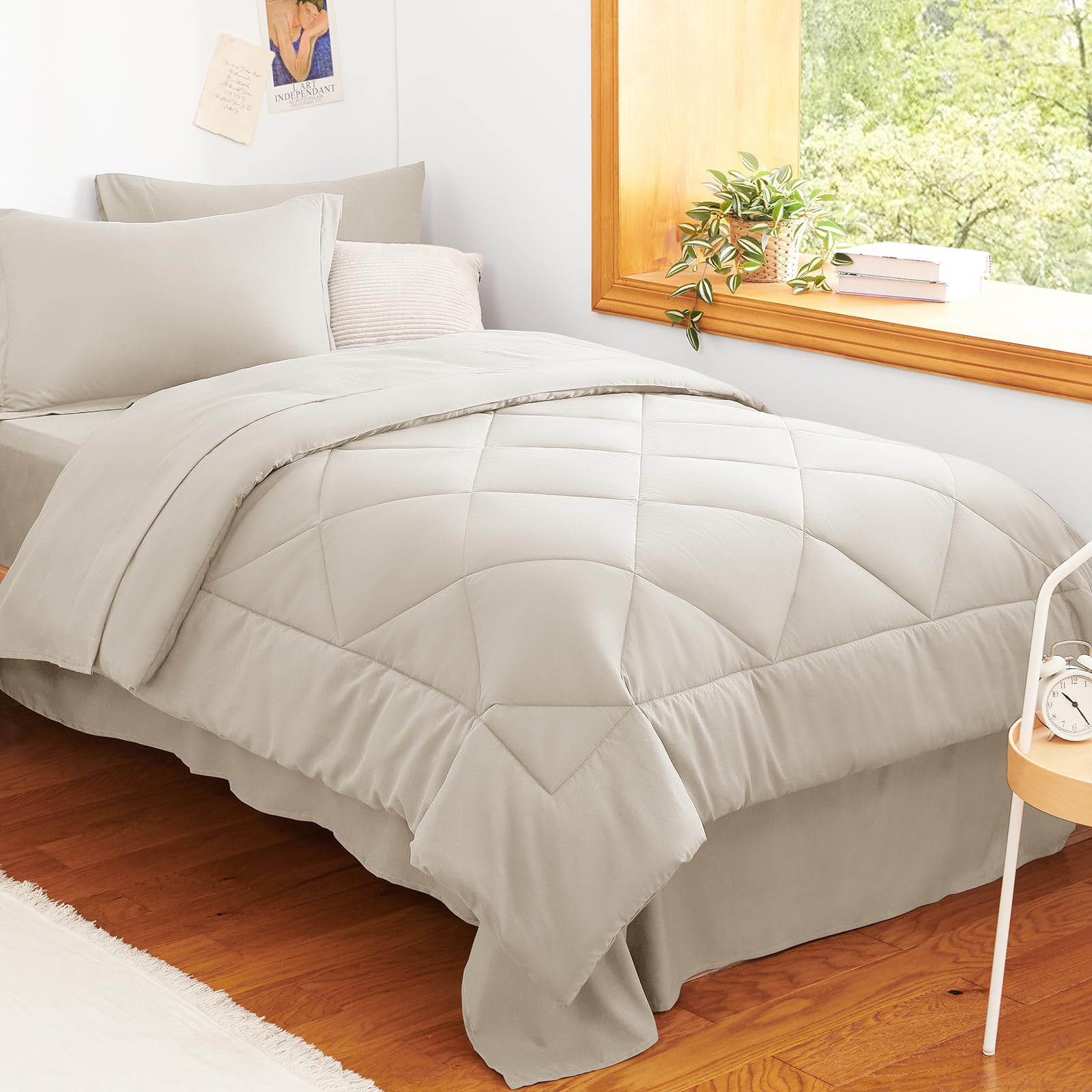 CozyLux Dark Grey Queen 7-Piece Comforter Set
