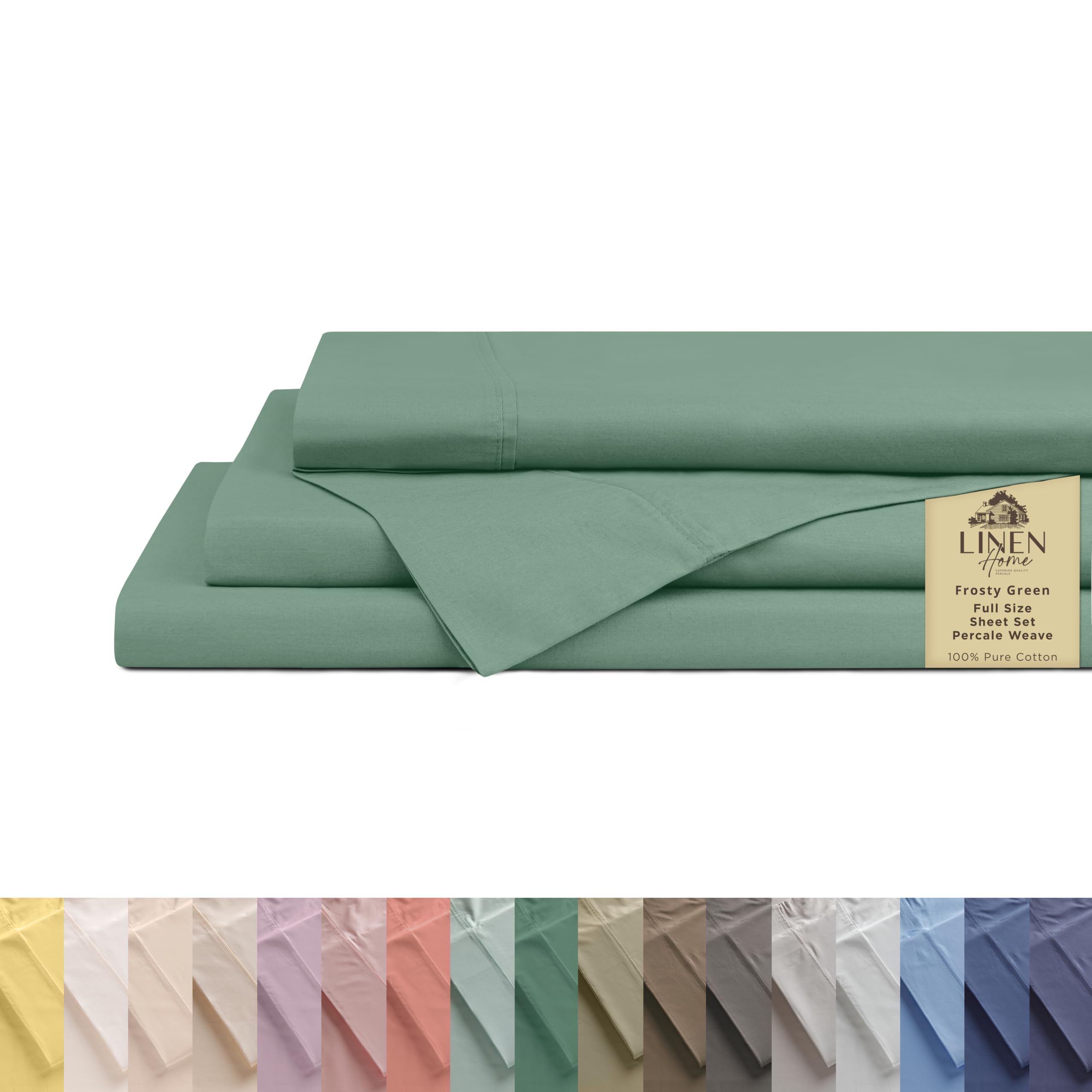 Linen Home 100% Cotton Percale Sheet Set - Deep Pocket Fitted Sheet Fits Mattress Upto 15", Pillowcases, Breathable Flat Sheet