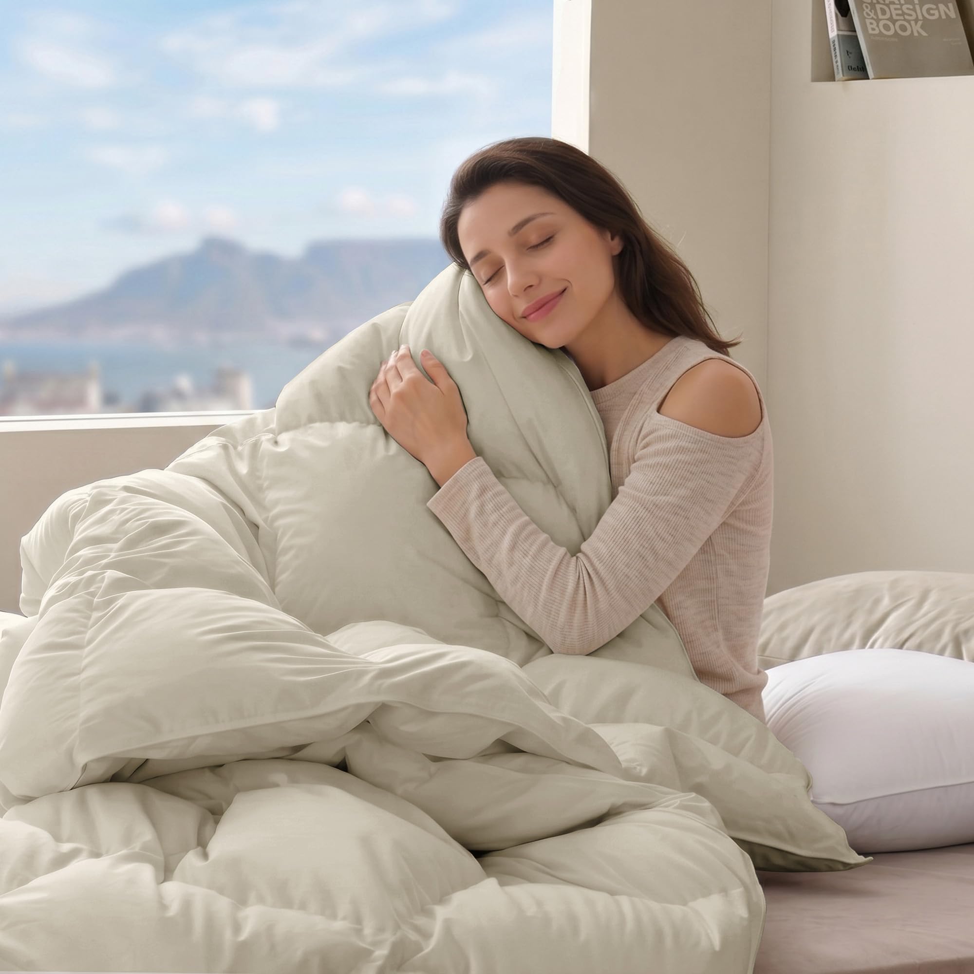 UNIKOME Goose Feather Down Fiber Comforter, All Season Hotel Luxury Bedding Comforter, Ultra Soft Fluffy Duvet Insert with Downproof Cover, 8 Corner Loops