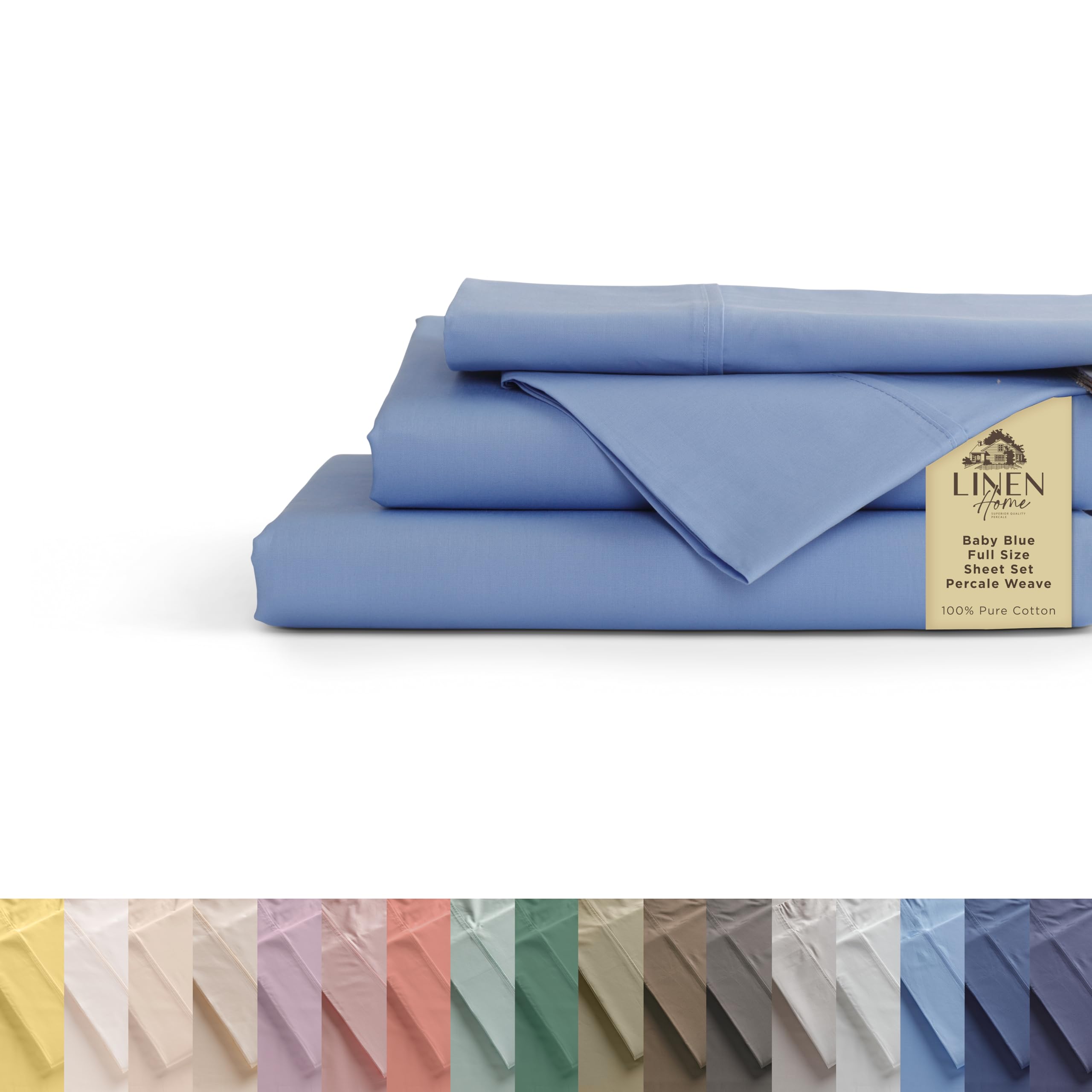 Linen Home 100% Cotton Percale Sheet Set - Deep Pocket Fitted Sheet Fits Mattress Upto 15", Pillowcases, Breathable Flat Sheet