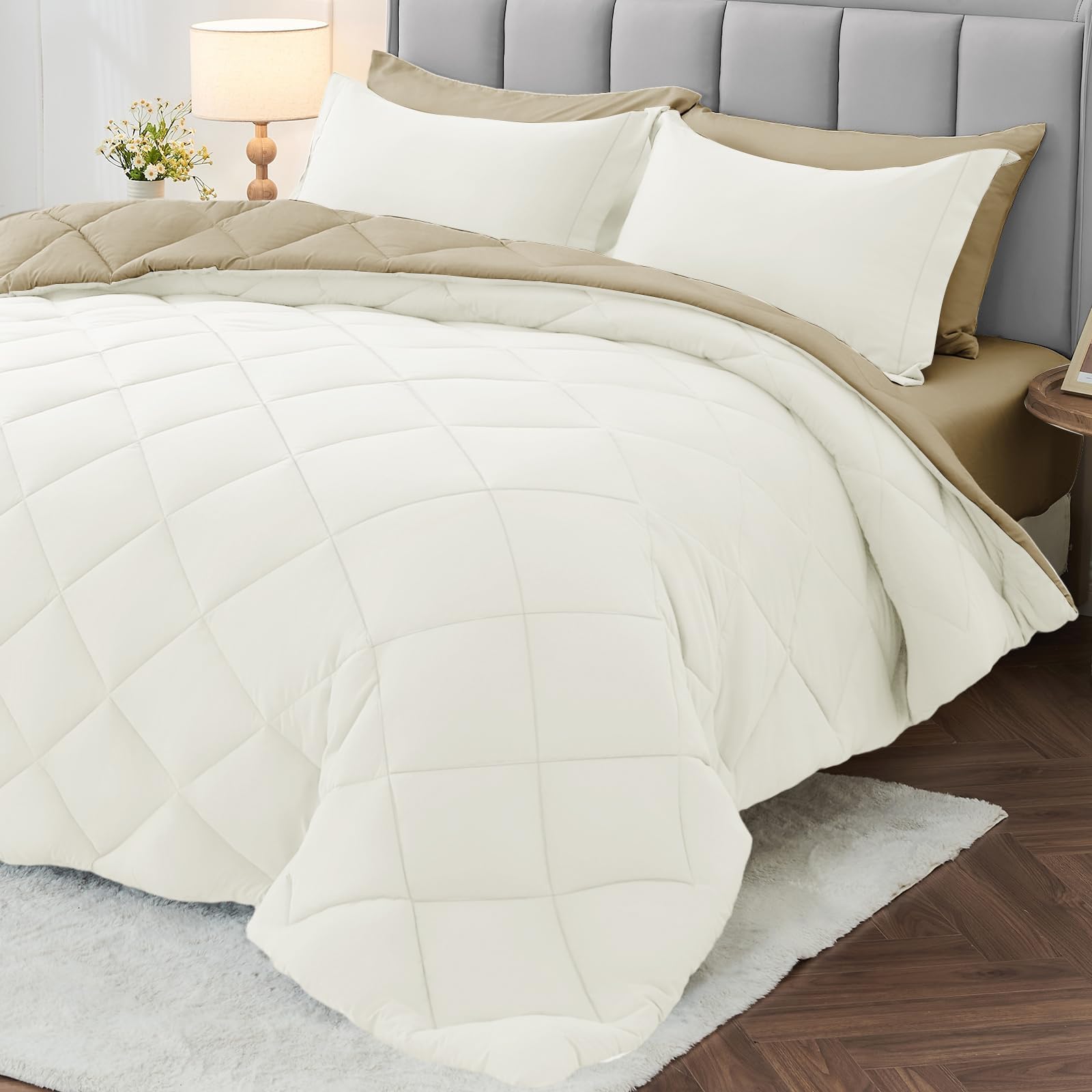 MUXHOMO Reversible 7-Piece All-Season Comforter Set