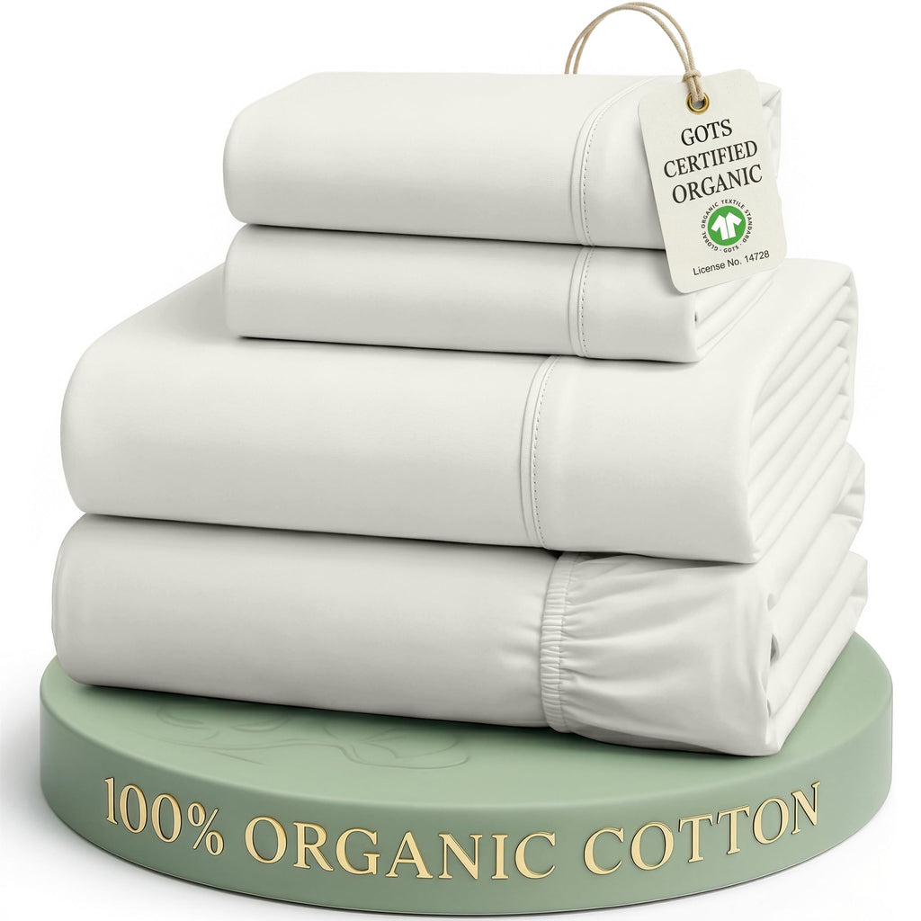 Lane Linen 100% Organic Cotton Sheet Set, Soft Cooling Bed Sheets, Hotel Quality Bed Sheet Set, Breatheble Sheet Set Deep Pocket Upto 15"