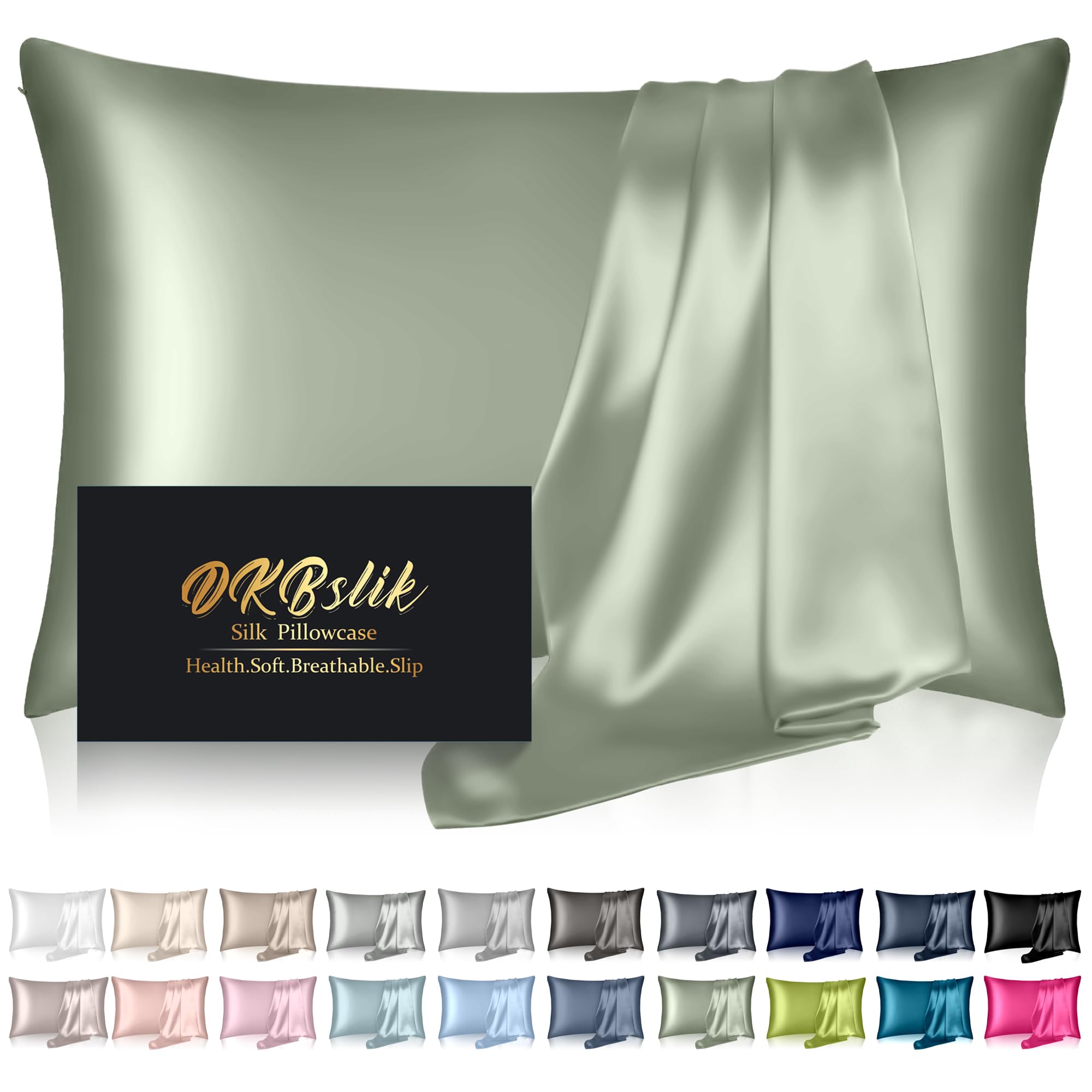 Mulberry Silk Pillowcase for Hair and Skin, Health Soft Anti Acne Cooling Beauty Sleep Natural Silk Satin Pillow Case with Hidden Zipper for Gift