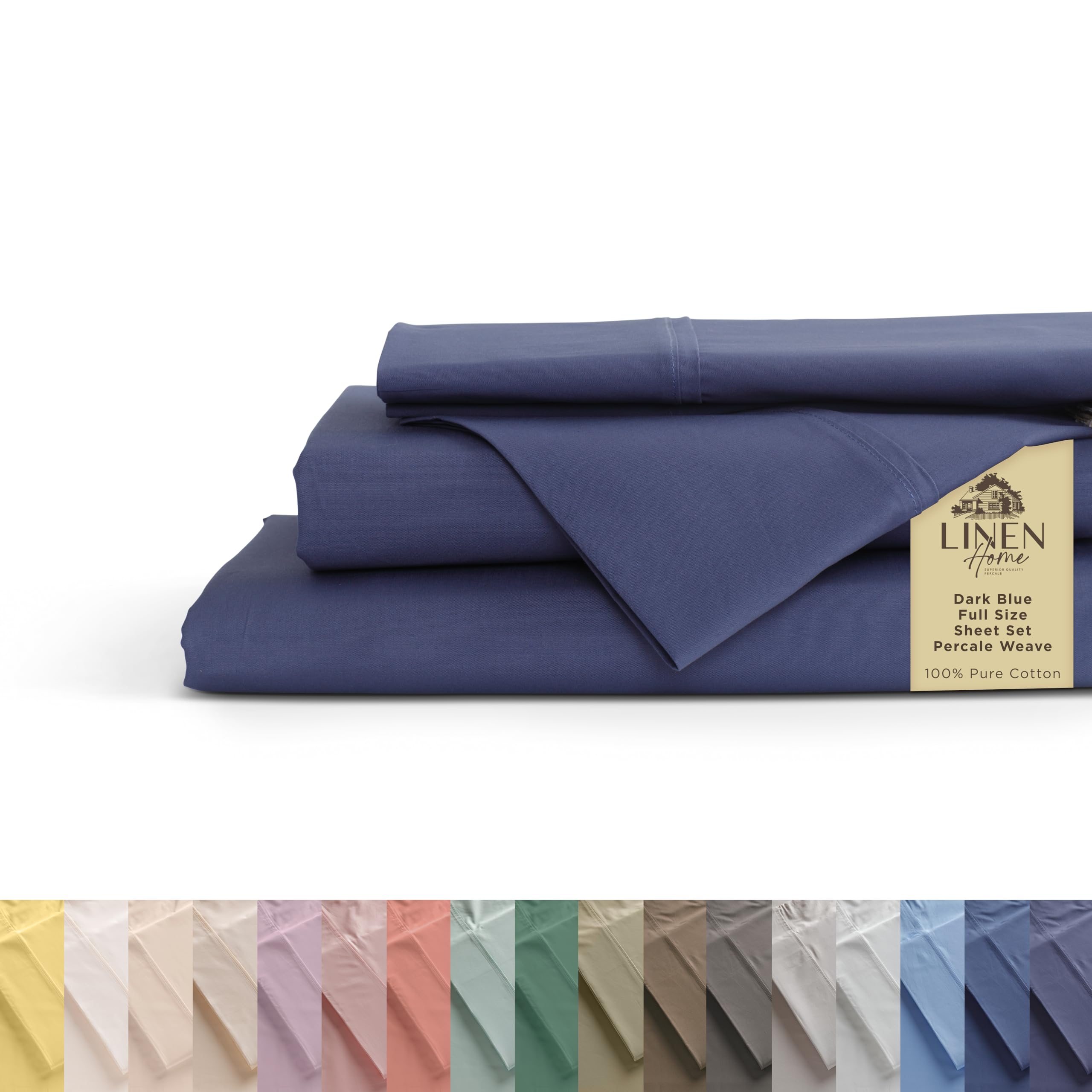 Linen Home 100% Cotton Percale Sheet Set - Deep Pocket Fitted Sheet Fits Mattress Upto 15", Pillowcases, Breathable Flat Sheet