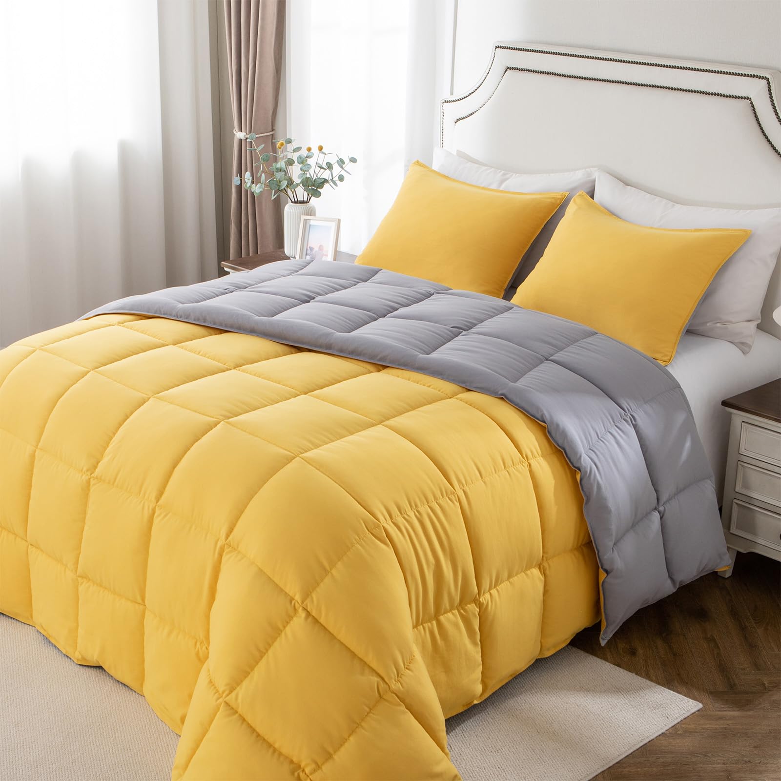 KASENTEX Down Alternative Quilted Comforter Set with Sham(s) - Reversible Ultra Soft Duvet Insert Machine Washable