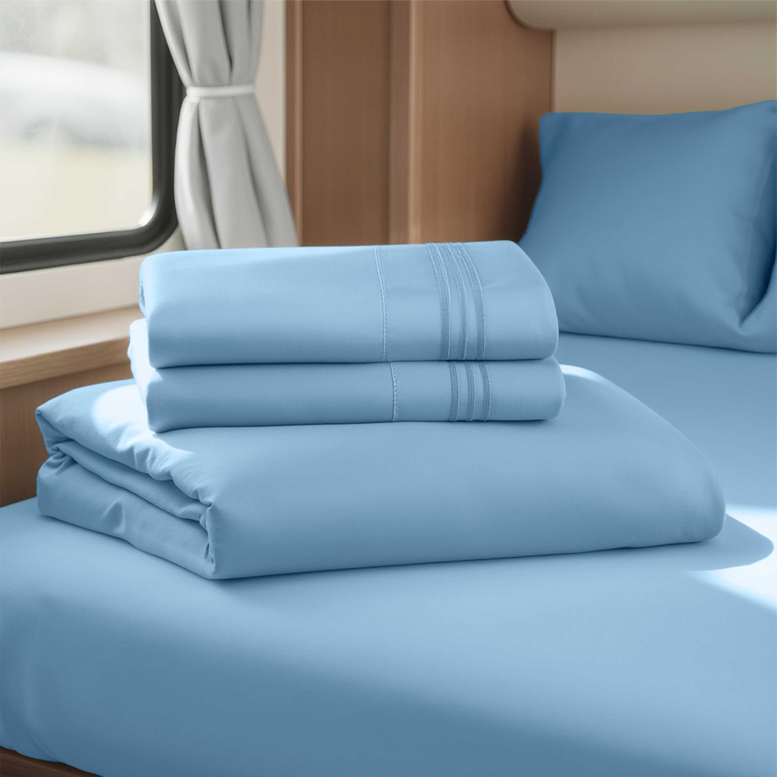 Hearth & Harbor Short Queen Sheets for RV, Queen Sheets, Silky Soft 1800 Microfiber Bed Sheet for Camper, 4 Piece RV Bedding with Pillowcases