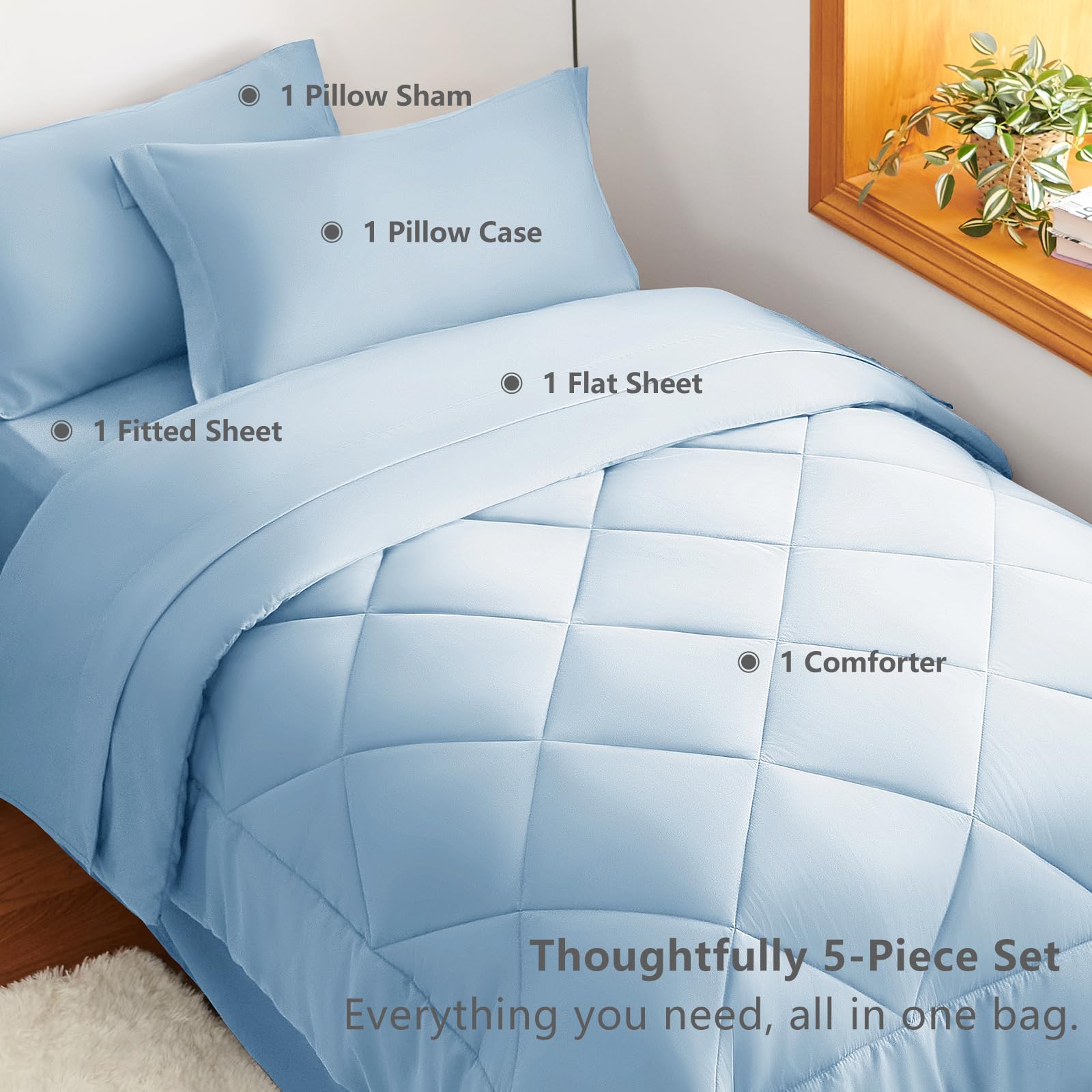 CozyLux Dark Grey Queen 7-Piece Comforter Set