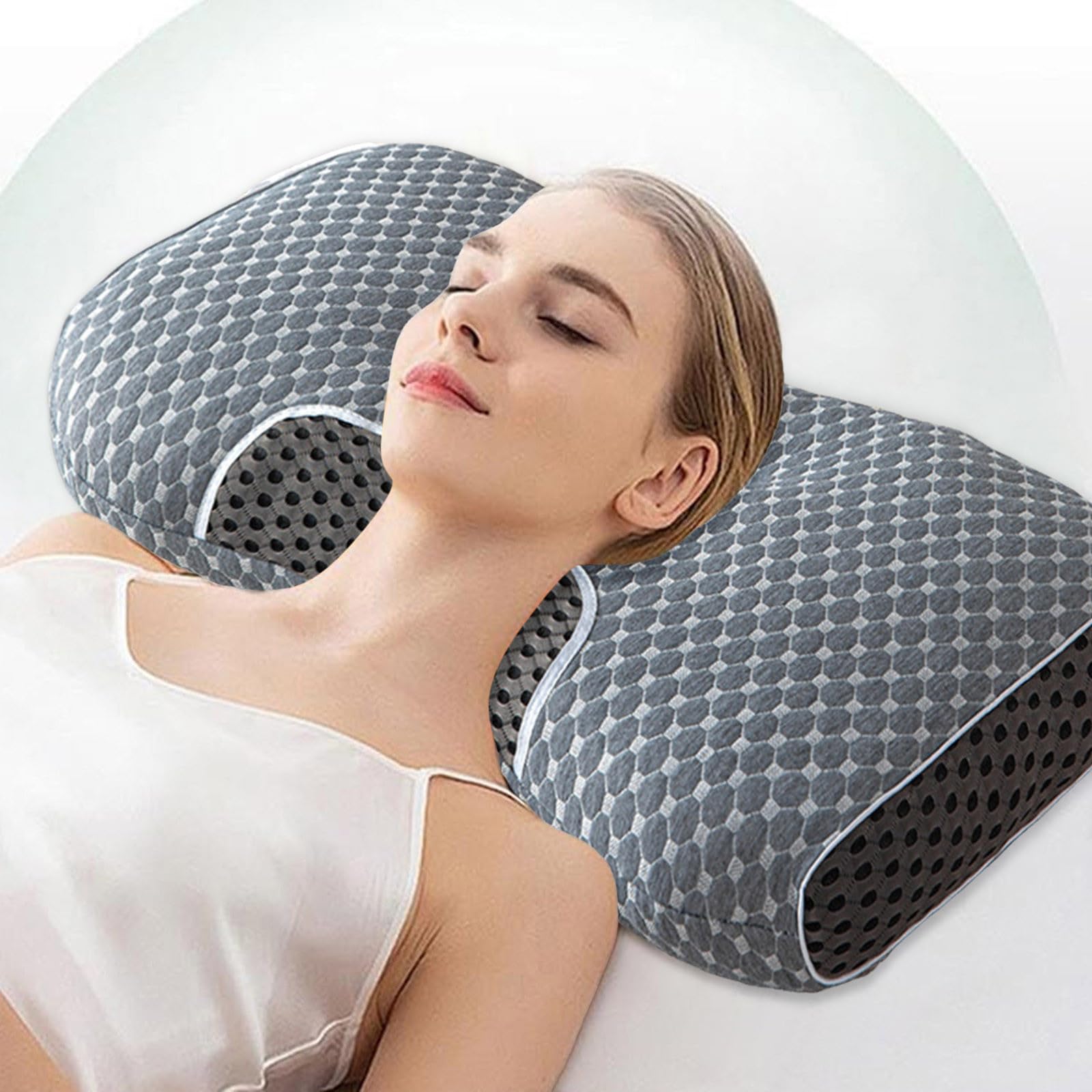 Cervical Neck Pillow, Breathable Soft Memory Foam Ergonomic Pillows for Neck Support,Orthopedic Contour Neck Support Pillows for Sleeping,Bed,Side,Back,Stomach Sleepers,Neck Pain Relief