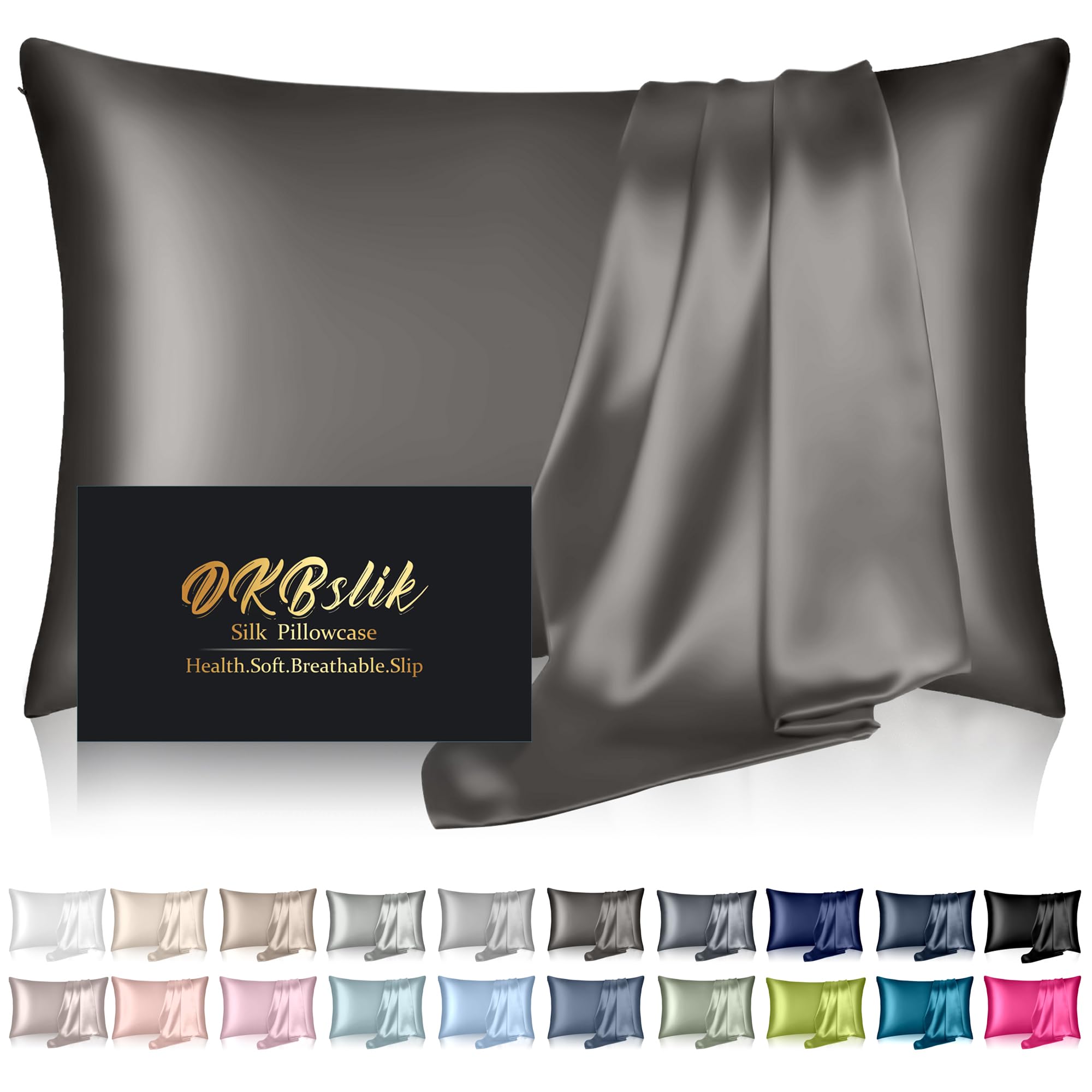 Mulberry Silk Pillowcase for Hair and Skin, Health Soft Anti Acne Cooling Beauty Sleep Natural Silk Satin Pillow Case with Hidden Zipper for Gift