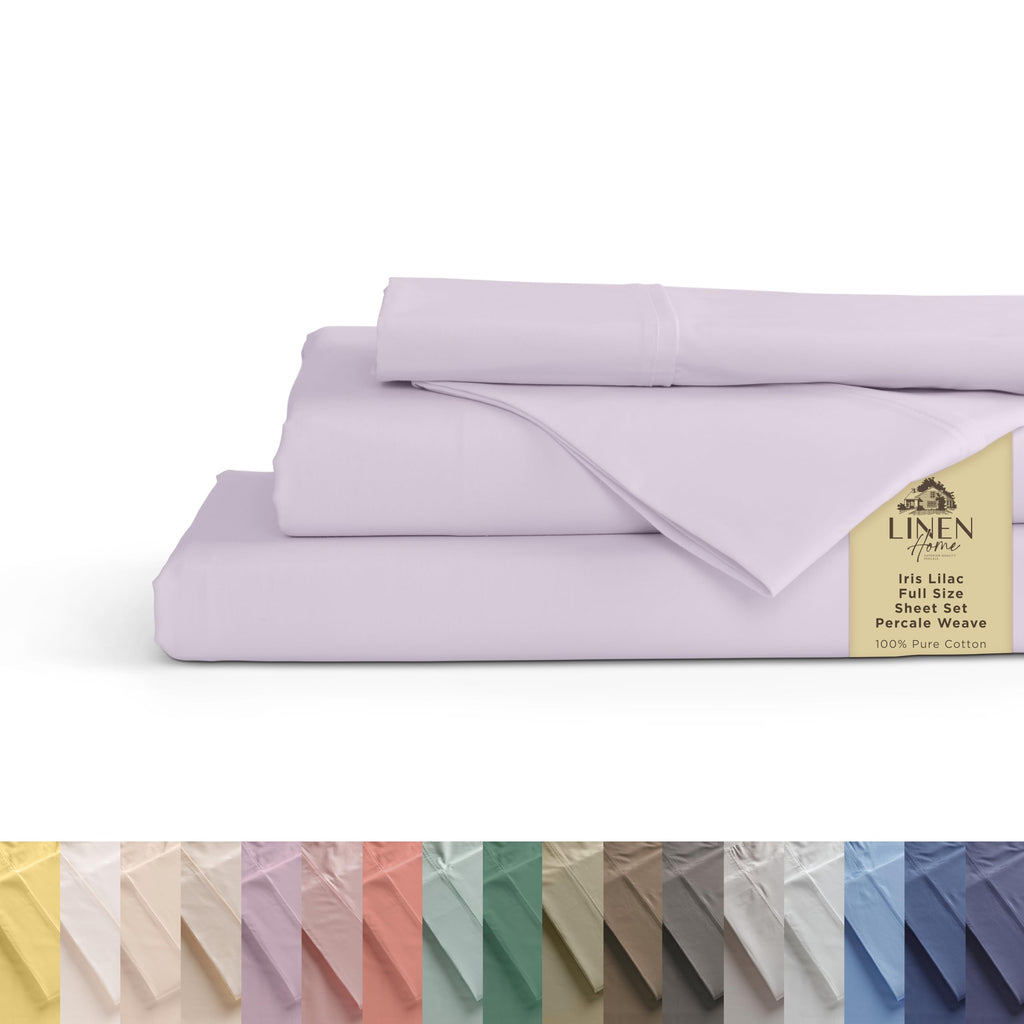Linen Home 100% Cotton Percale Sheet Set - Deep Pocket Fitted Sheet Fits Mattress Upto 15", Pillowcases, Breathable Flat Sheet