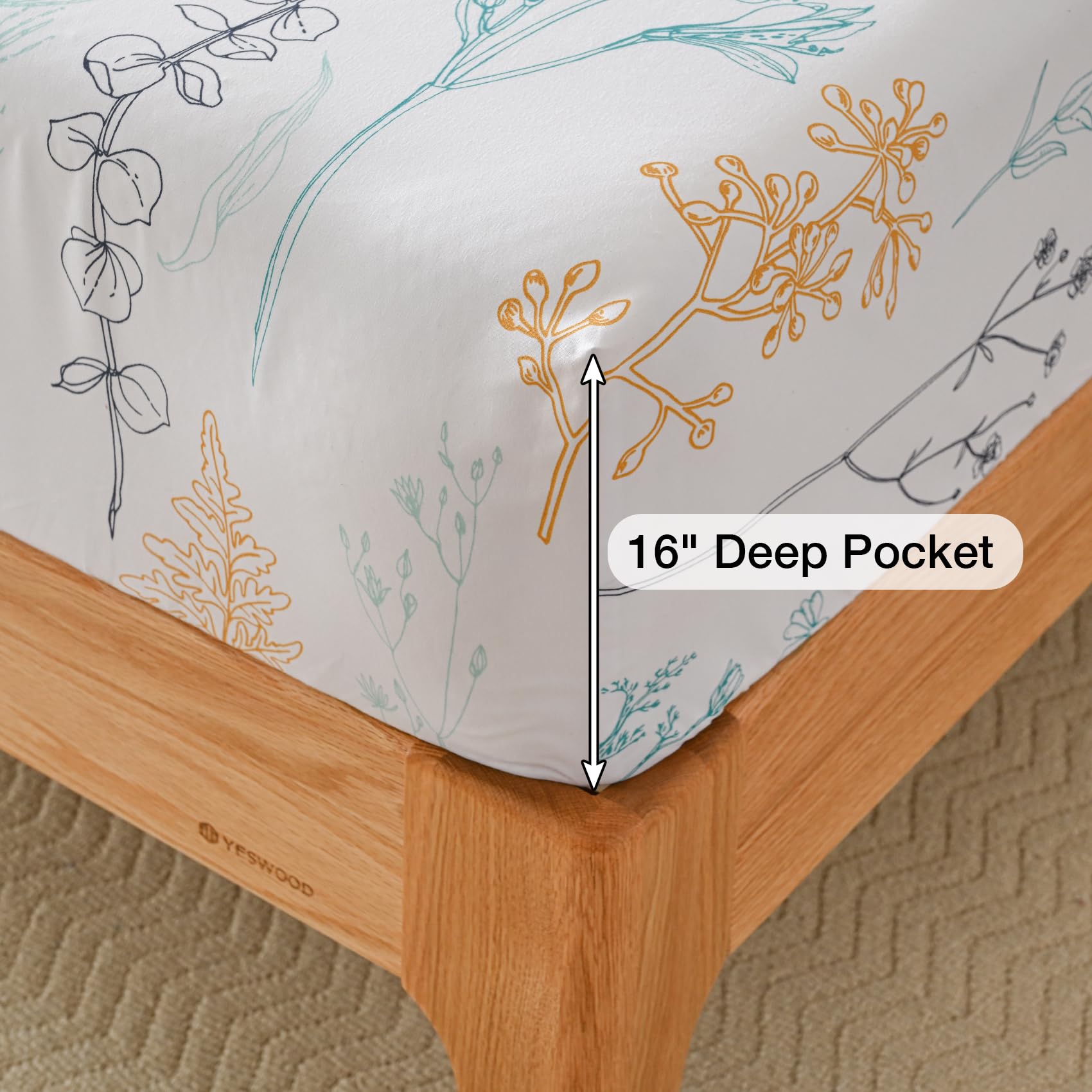 Yibeizi Floral Printed Sheet Set, Boho Pattern Bed Sheets Cooling Bedding Sheets & Pillowcases Soft Microfiber 15" Extra Deep Pocket Fitted Bedsheet 4 Piece