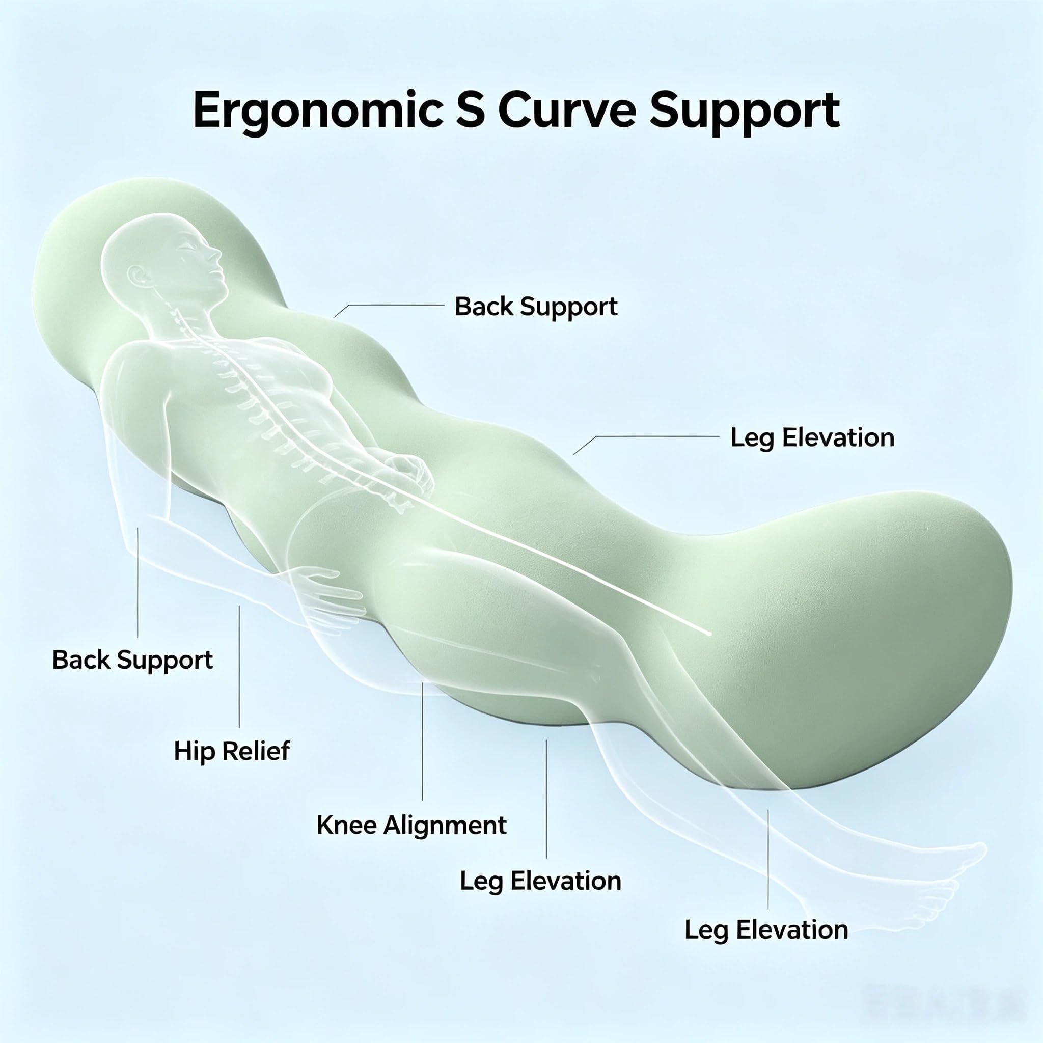 S-Shaped Cooling Body Pillow for Side Sleepers with Full Support