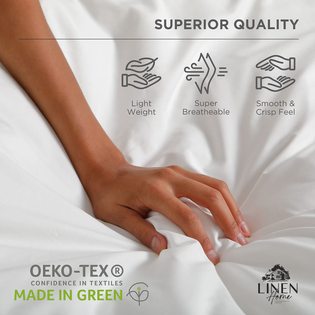 Linen Home 100% Cotton Percale Sheet Set - Deep Pocket Fitted Sheet Fits Mattress Upto 15", Pillowcases, Breathable Flat Sheet