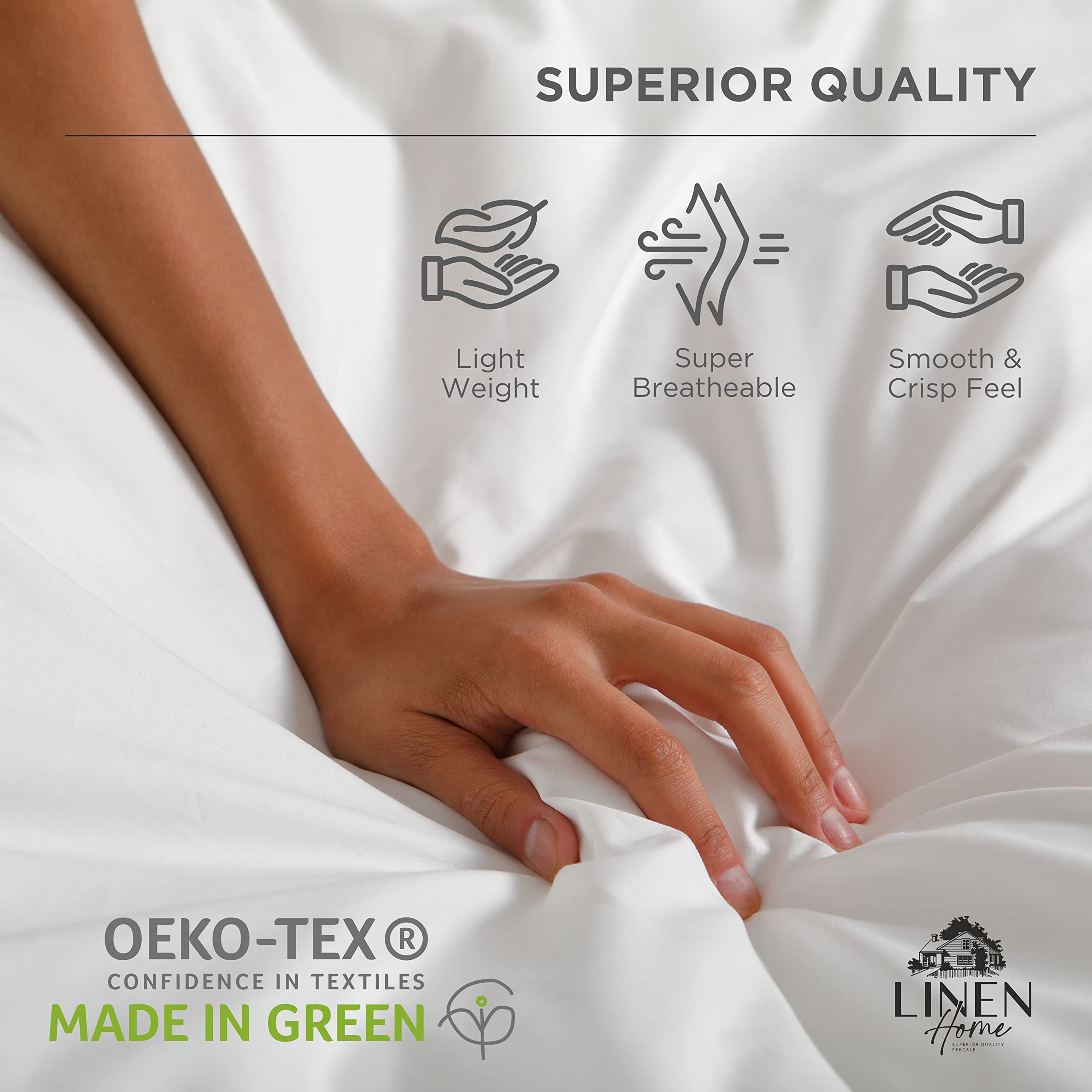 Linen Home 100% Cotton Percale Sheet Set - Deep Pocket Fitted Sheet Fits Mattress Upto 15", Pillowcases, Breathable Flat Sheet