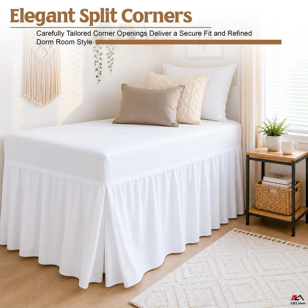 ARlinen College Dorm Bedding Bundle – Twin White Comforter & Twin XL 32 Inch Extra Long Dorm Bed Skirt Set