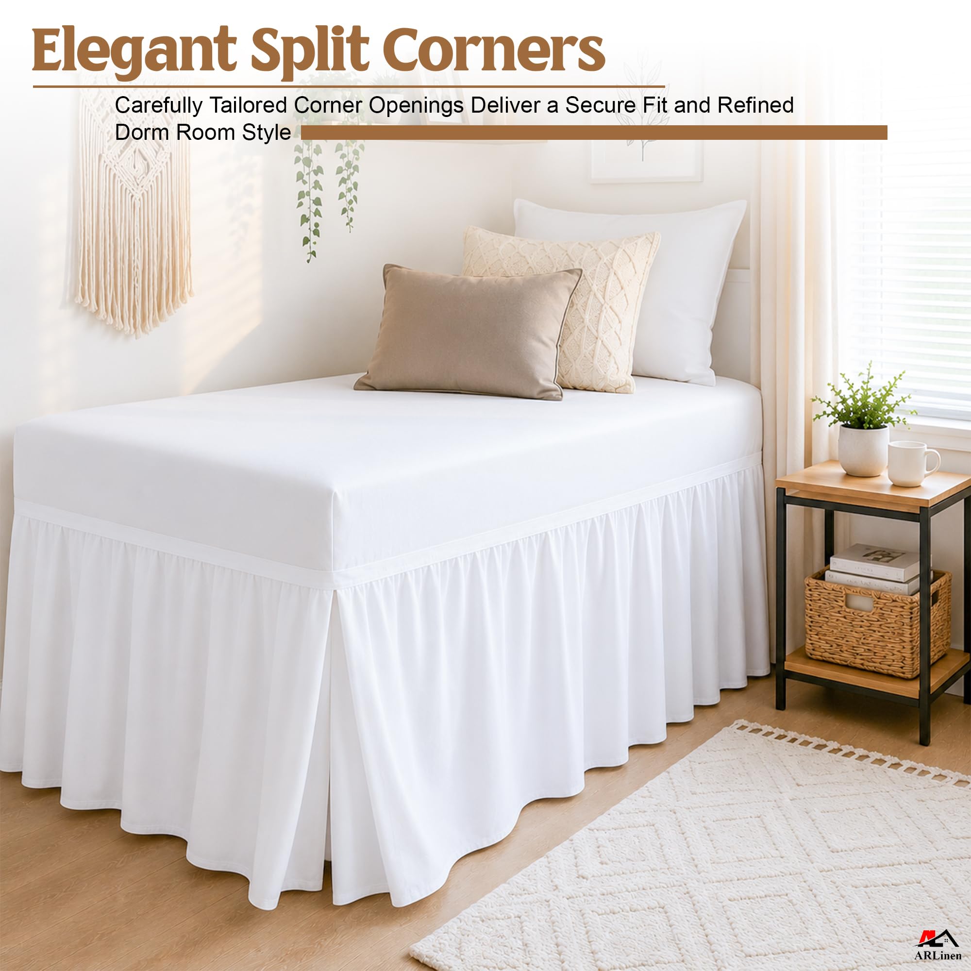 ARlinen College Dorm Bedding Bundle – Twin White Comforter & Twin XL 32 Inch Extra Long Dorm Bed Skirt Set