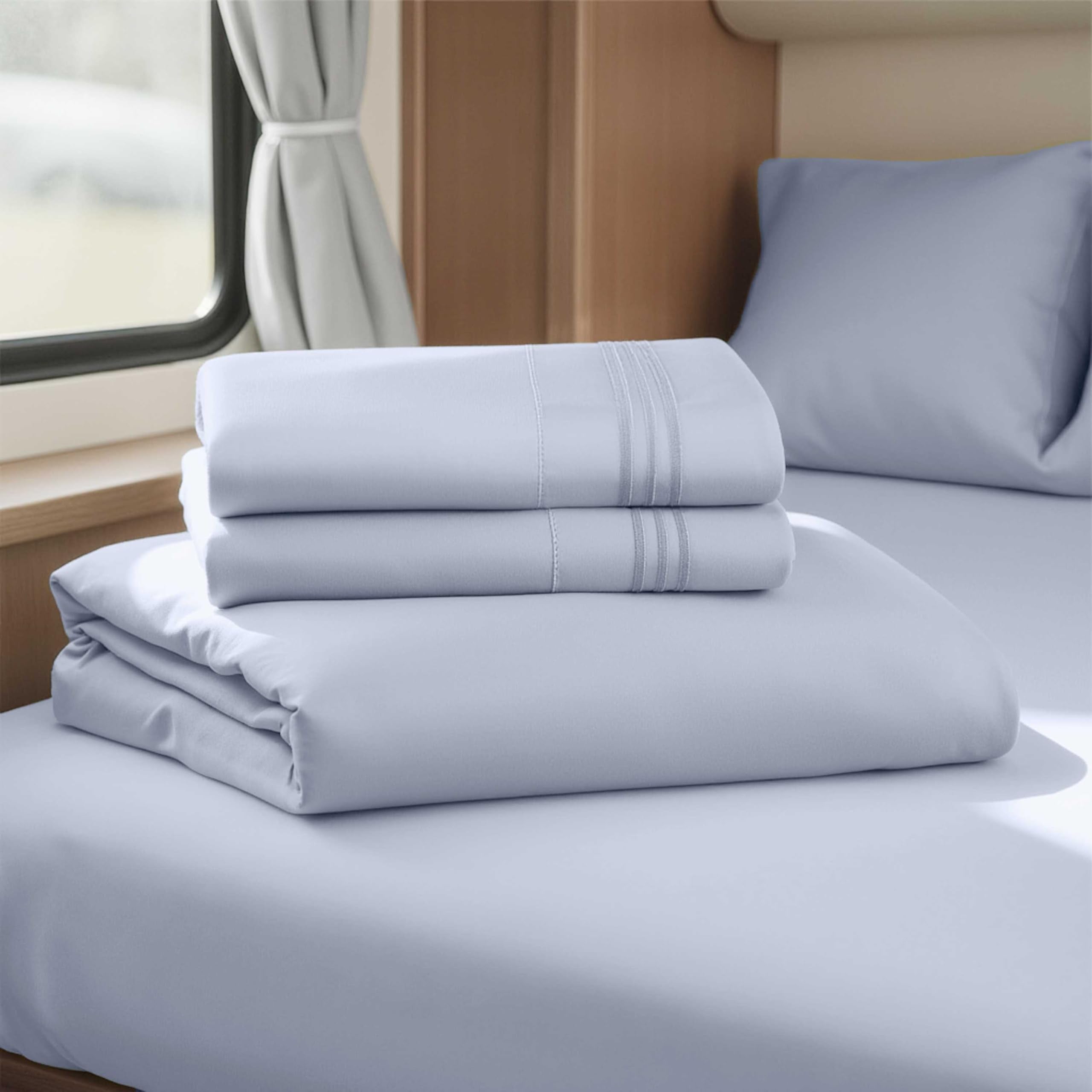 Hearth & Harbor Short Queen Sheets for RV, Queen Sheets, Silky Soft 1800 Microfiber Bed Sheet for Camper, 4 Piece RV Bedding with Pillowcases