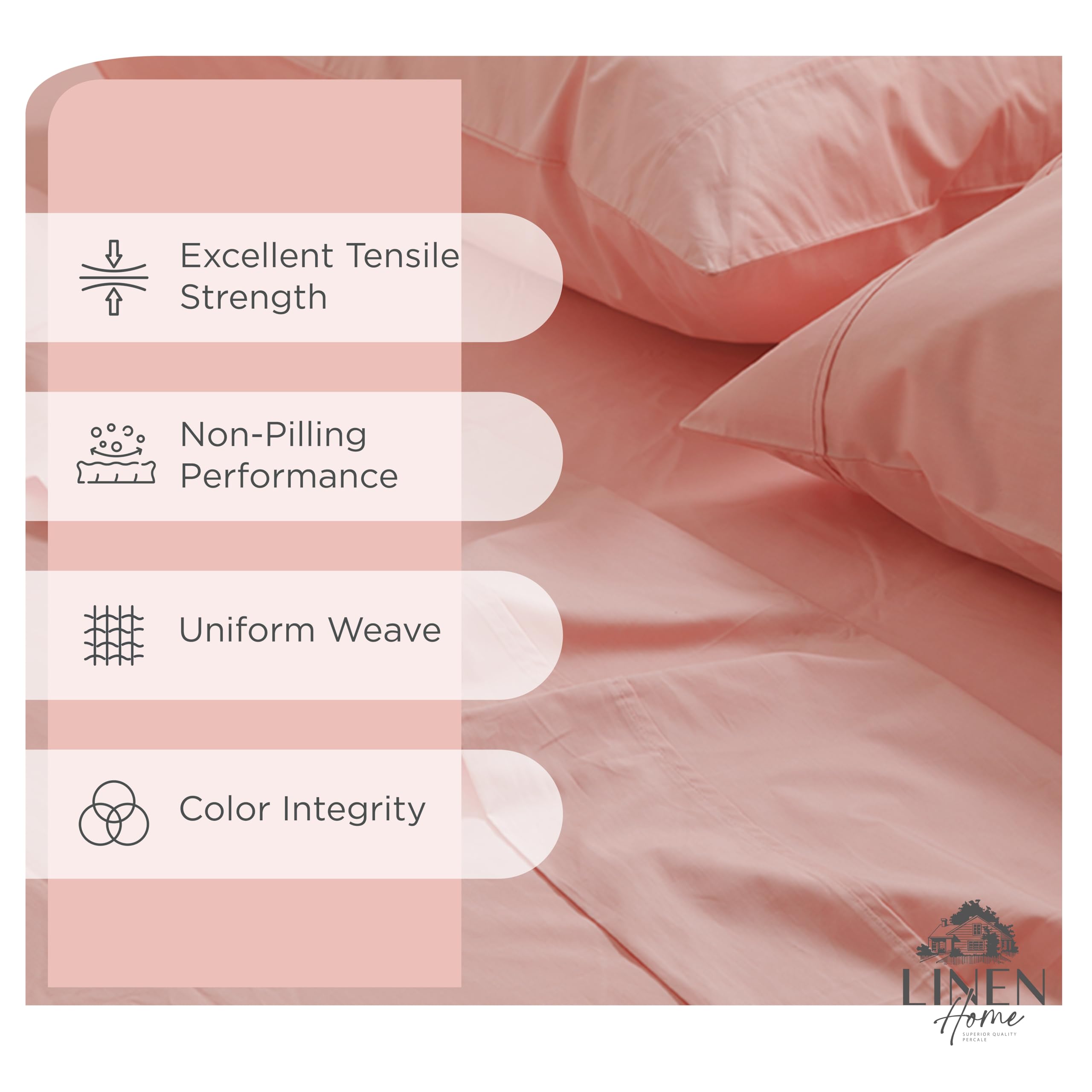 Linen Home 100% Cotton Percale Sheet Set - Deep Pocket Fitted Sheet Fits Mattress Upto 15", Pillowcases, Breathable Flat Sheet