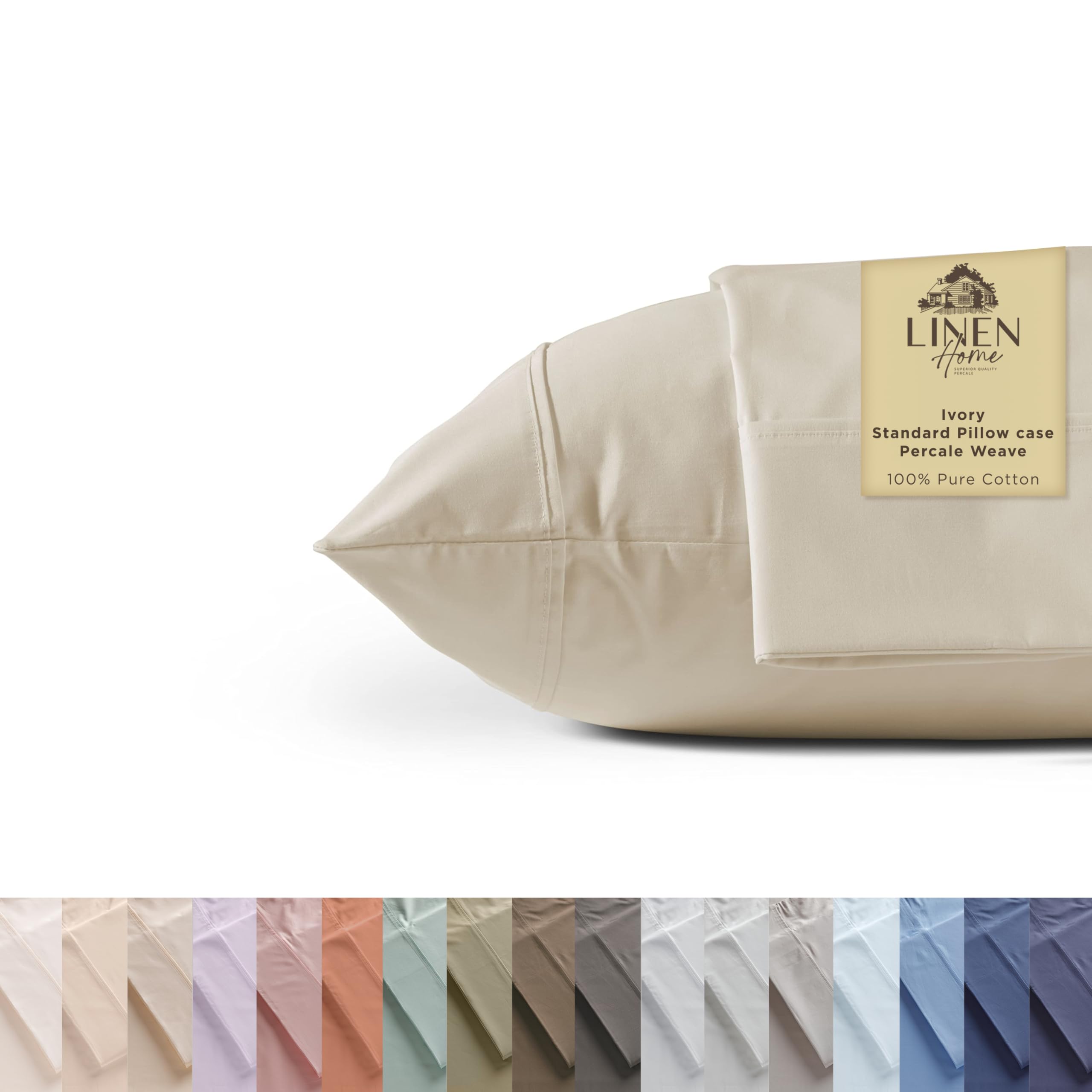 100% Cotton Percale Pillowcases,2 Pieces of Pillow Case, Crisp and Cool Strong Bed Linen