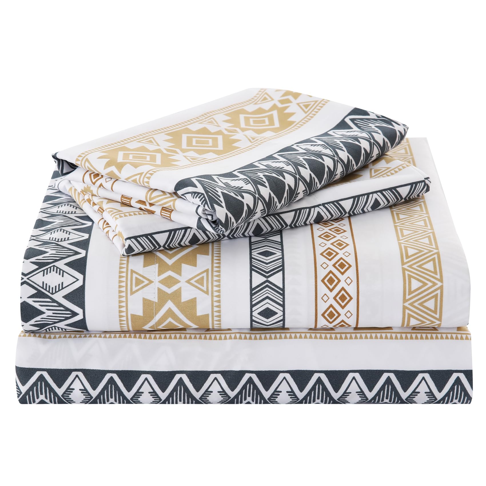 Yibeizi Floral Printed Sheet Set, Boho Pattern Bed Sheets Cooling Bedding Sheets & Pillowcases Soft Microfiber 15" Extra Deep Pocket Fitted Bedsheet 4 Piece