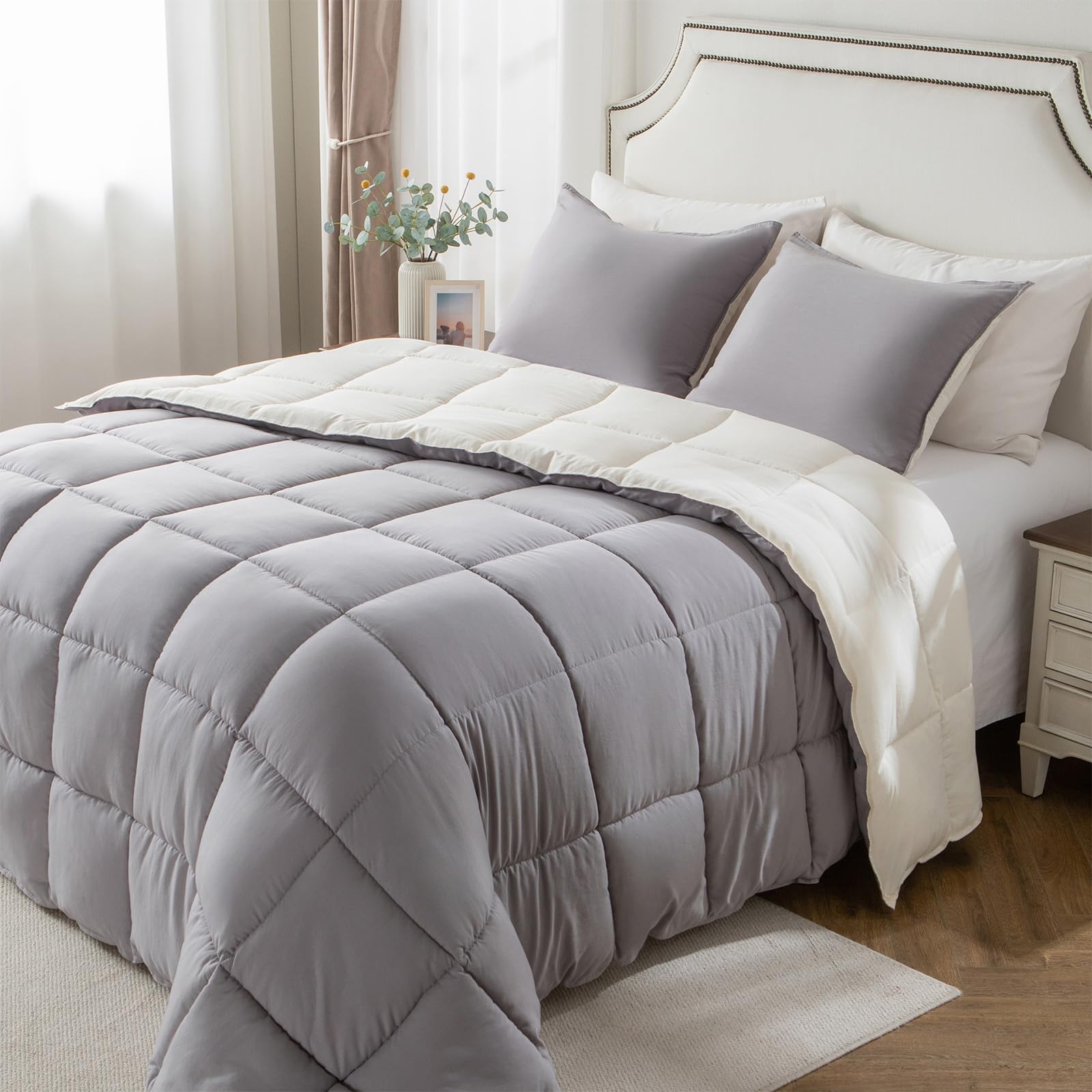 KASENTEX Down Alternative Quilted Comforter Set with Sham(s) - Reversible Ultra Soft Duvet Insert Machine Washable