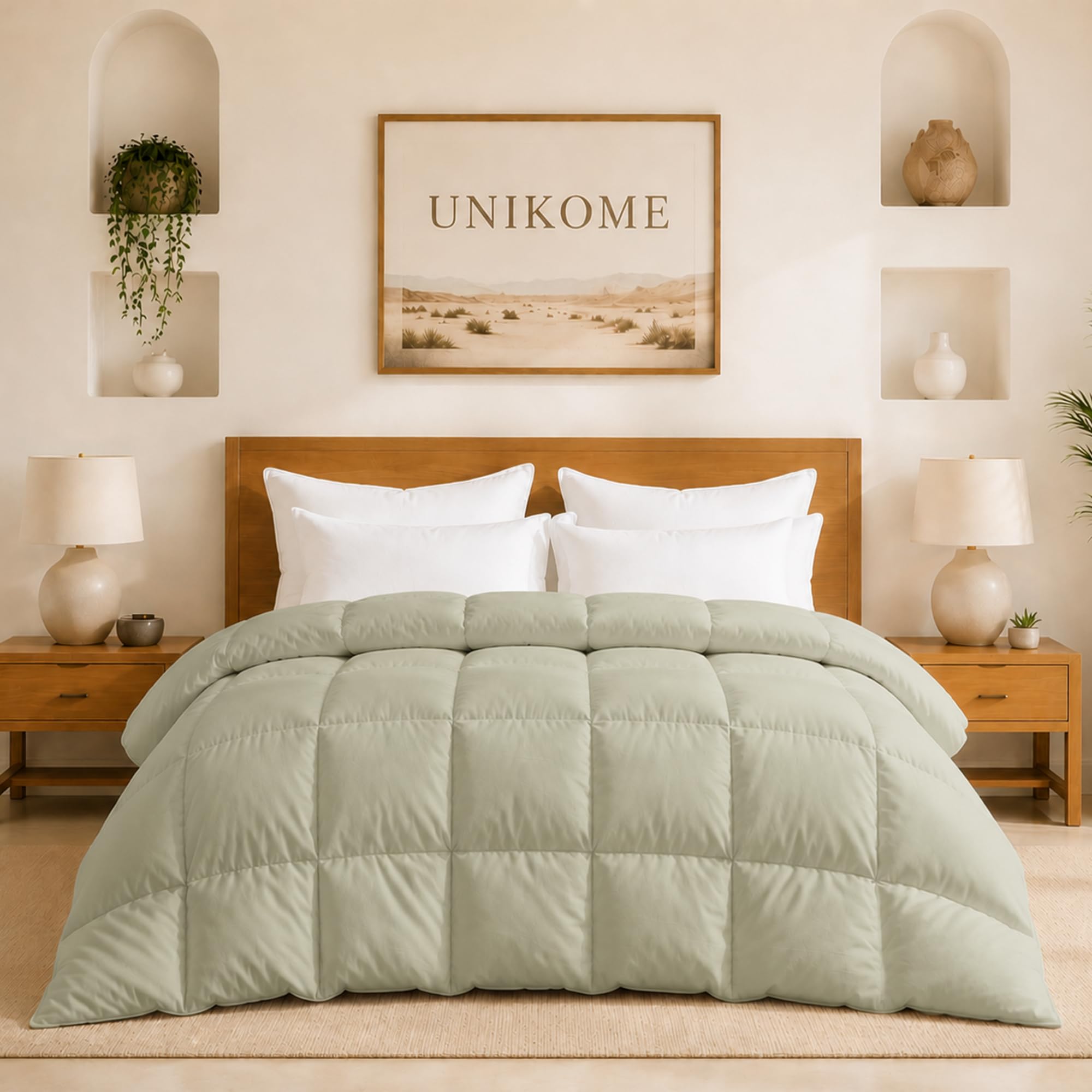 UNIKOME Goose Feather Down Fiber Comforter, All Season Hotel Luxury Bedding Comforter, Ultra Soft Fluffy Duvet Insert with Downproof Cover, 8 Corner Loops