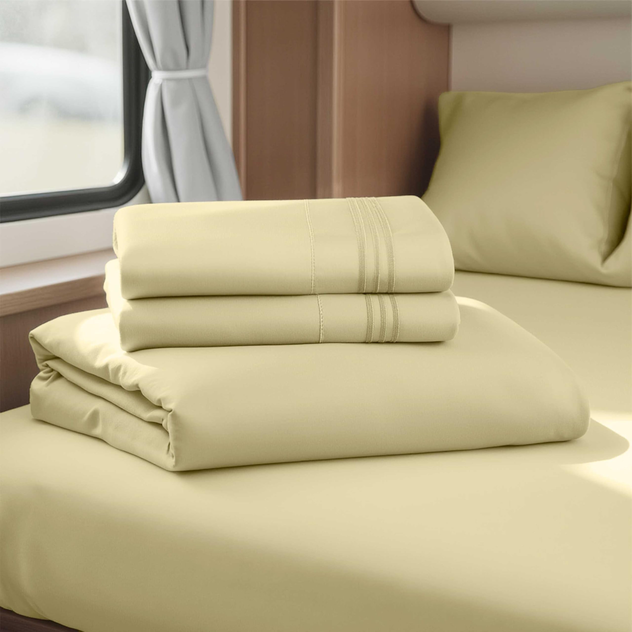 Hearth & Harbor Short Queen Sheets for RV, Queen Sheets, Silky Soft 1800 Microfiber Bed Sheet for Camper, 4 Piece RV Bedding with Pillowcases
