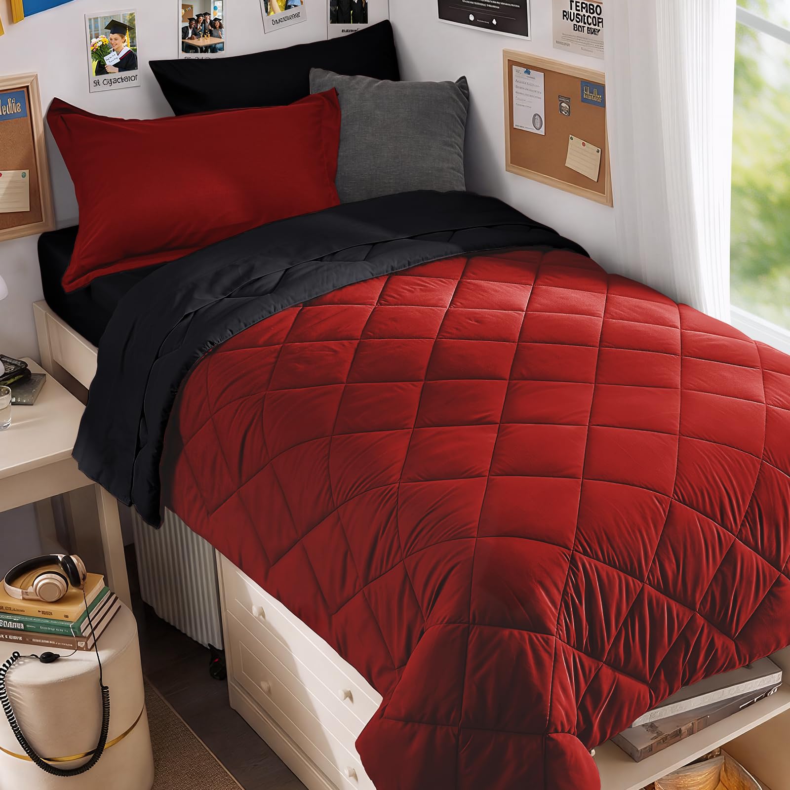MUXHOMO Reversible 7-Piece All-Season Comforter Set