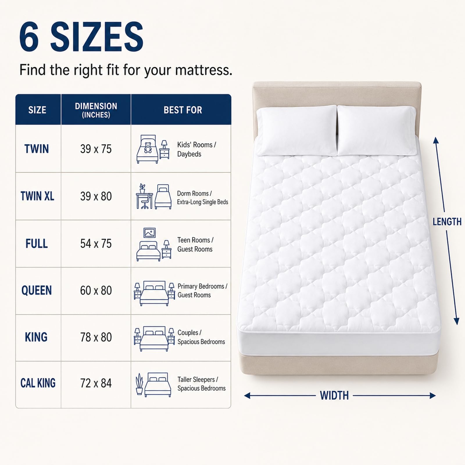 CozyLux Cotton Quilted Mattress Pad, Up to 18 in