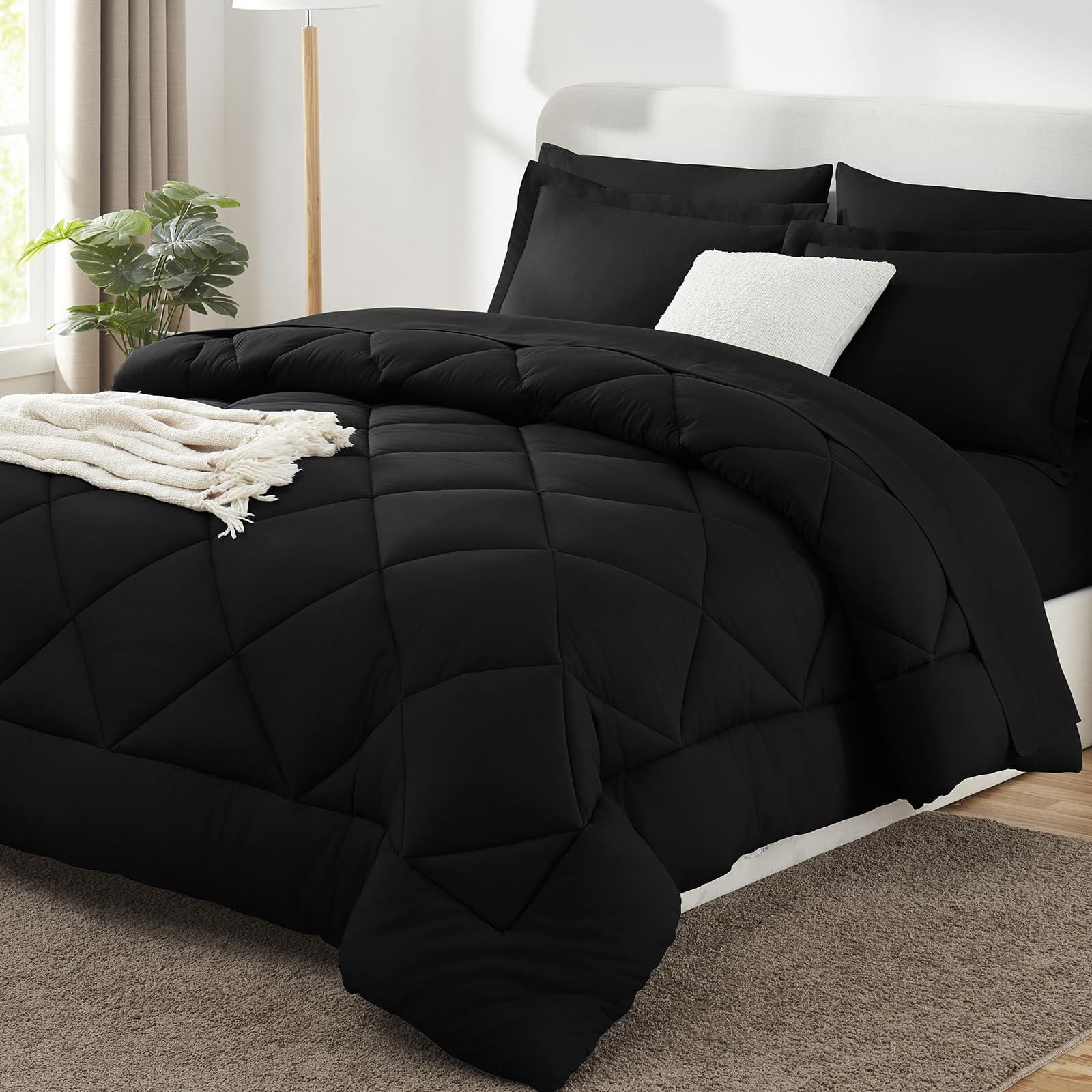 CozyLux Dark Grey Queen 7-Piece Comforter Set