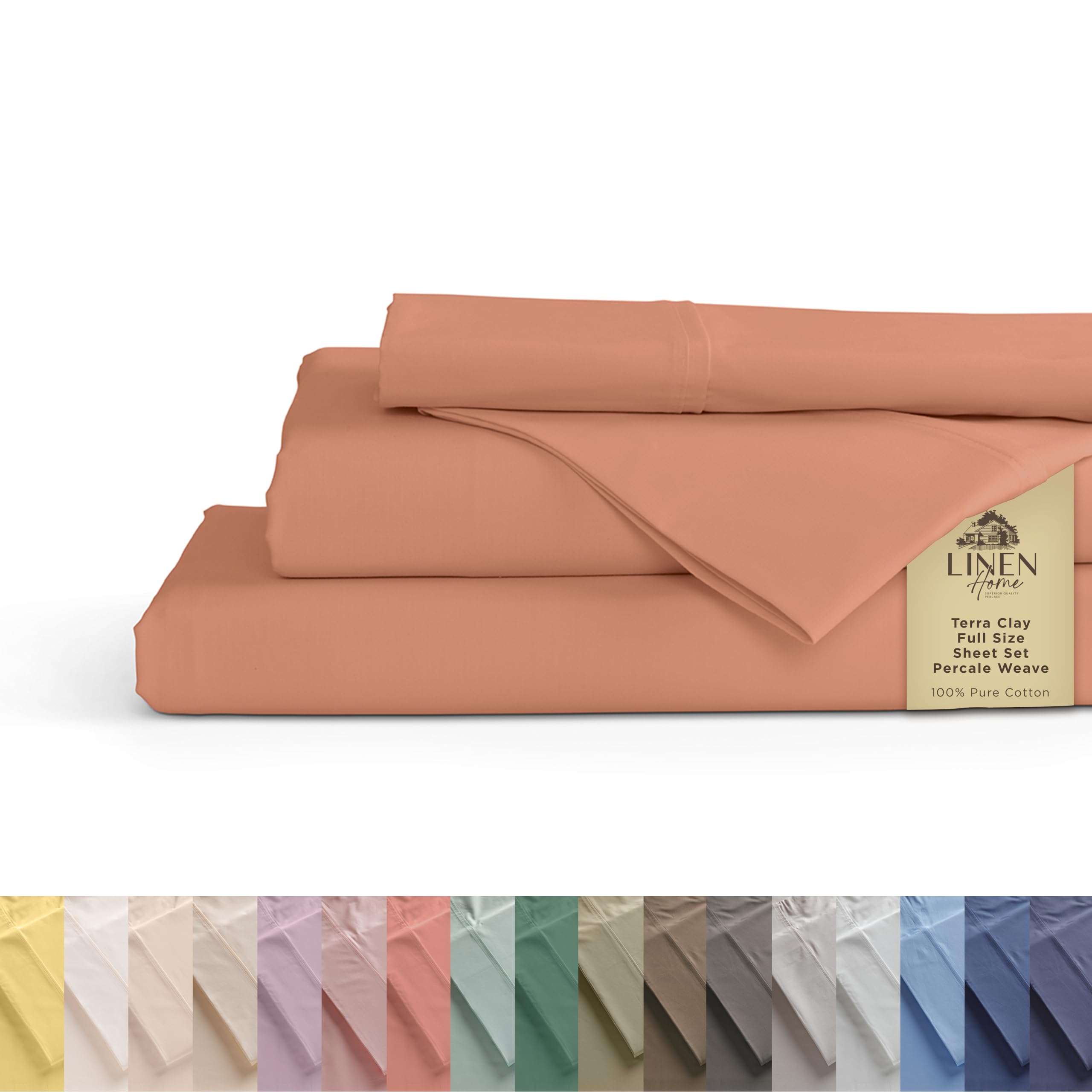 Linen Home 100% Cotton Percale Sheet Set - Deep Pocket Fitted Sheet Fits Mattress Upto 15", Pillowcases, Breathable Flat Sheet