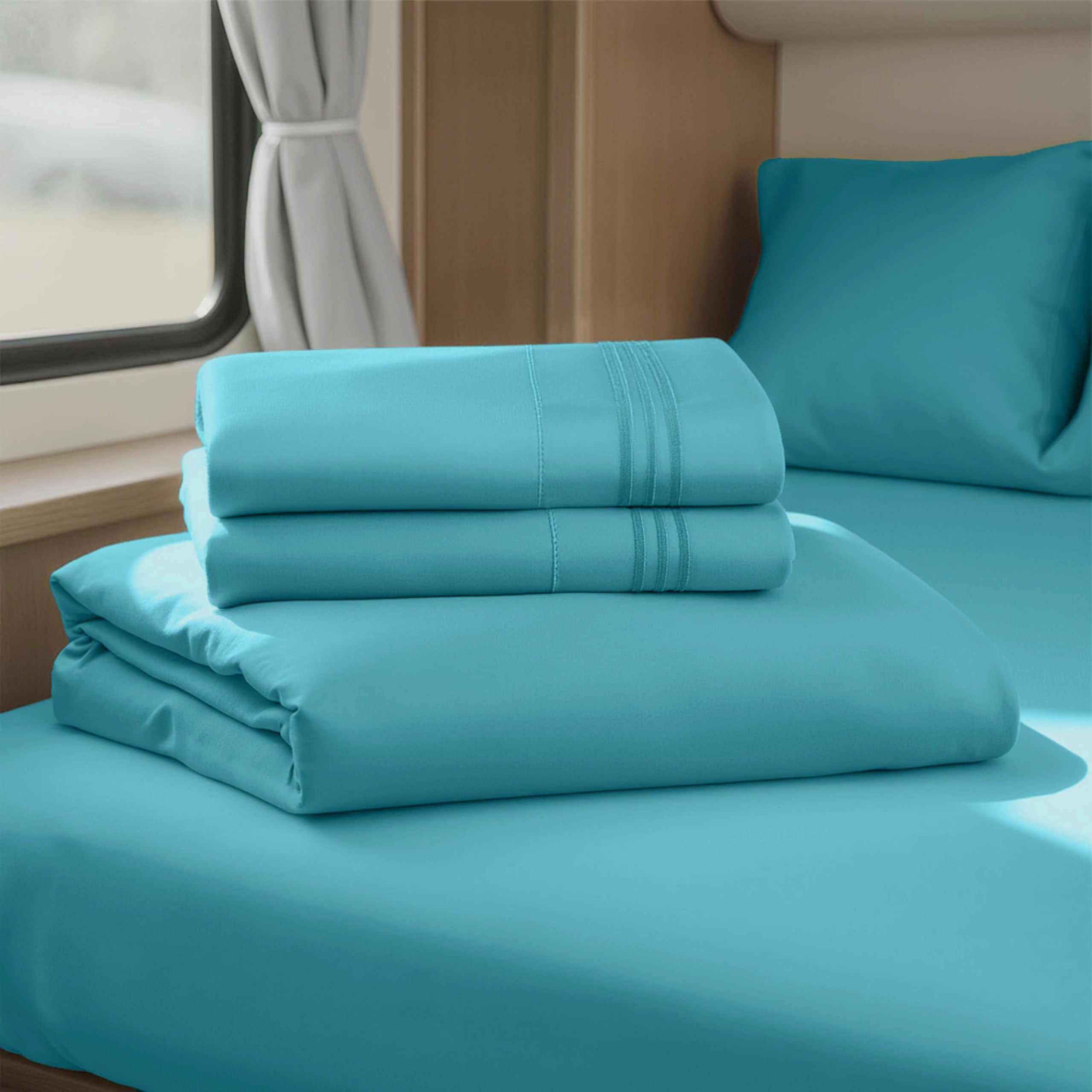 Hearth & Harbor Short Queen Sheets for RV, Queen Sheets, Silky Soft 1800 Microfiber Bed Sheet for Camper, 4 Piece RV Bedding with Pillowcases