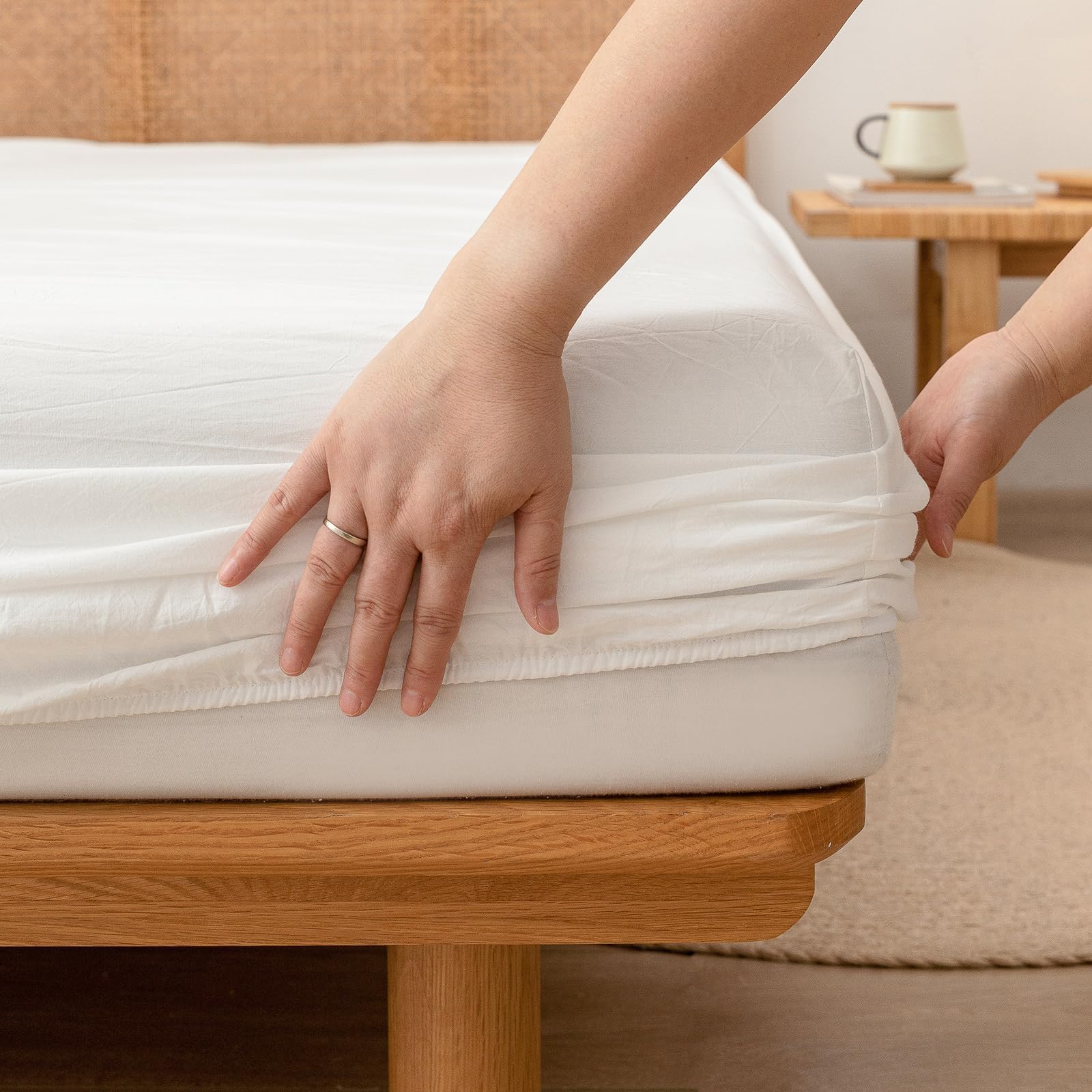 BESTOUCH Fitted Sheet Only 100% Washed Cotton Linen Feel Easily Fits Deep Pockets up to 17 inch Solid Color Fitted Sheet