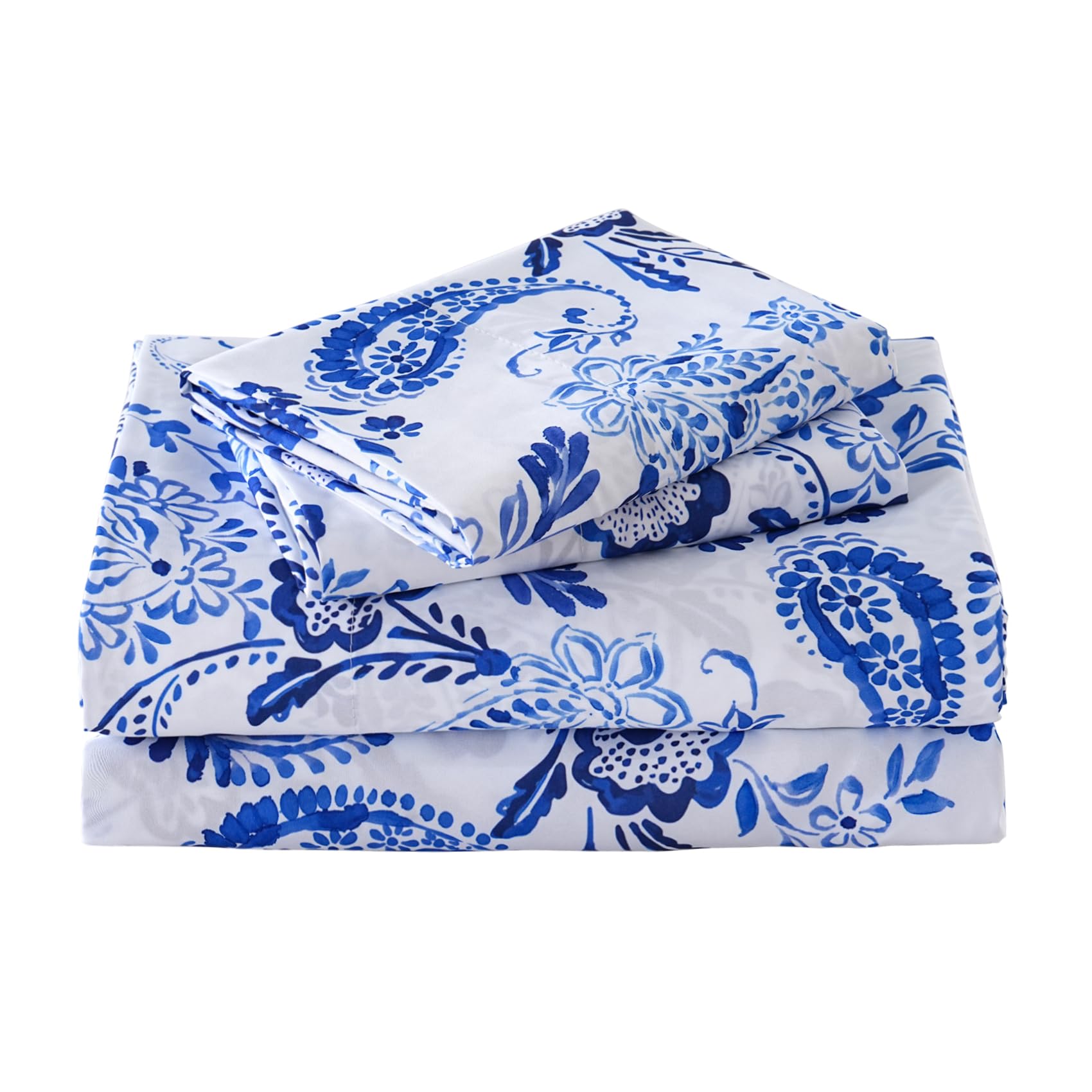 Yibeizi Floral Printed Sheet Set, Boho Pattern Bed Sheets Cooling Bedding Sheets & Pillowcases Soft Microfiber 15" Extra Deep Pocket Fitted Bedsheet 4 Piece