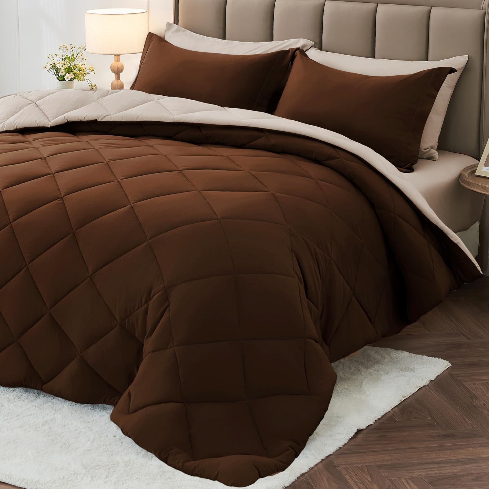 MUXHOMO Reversible 7-Piece All-Season Comforter Set