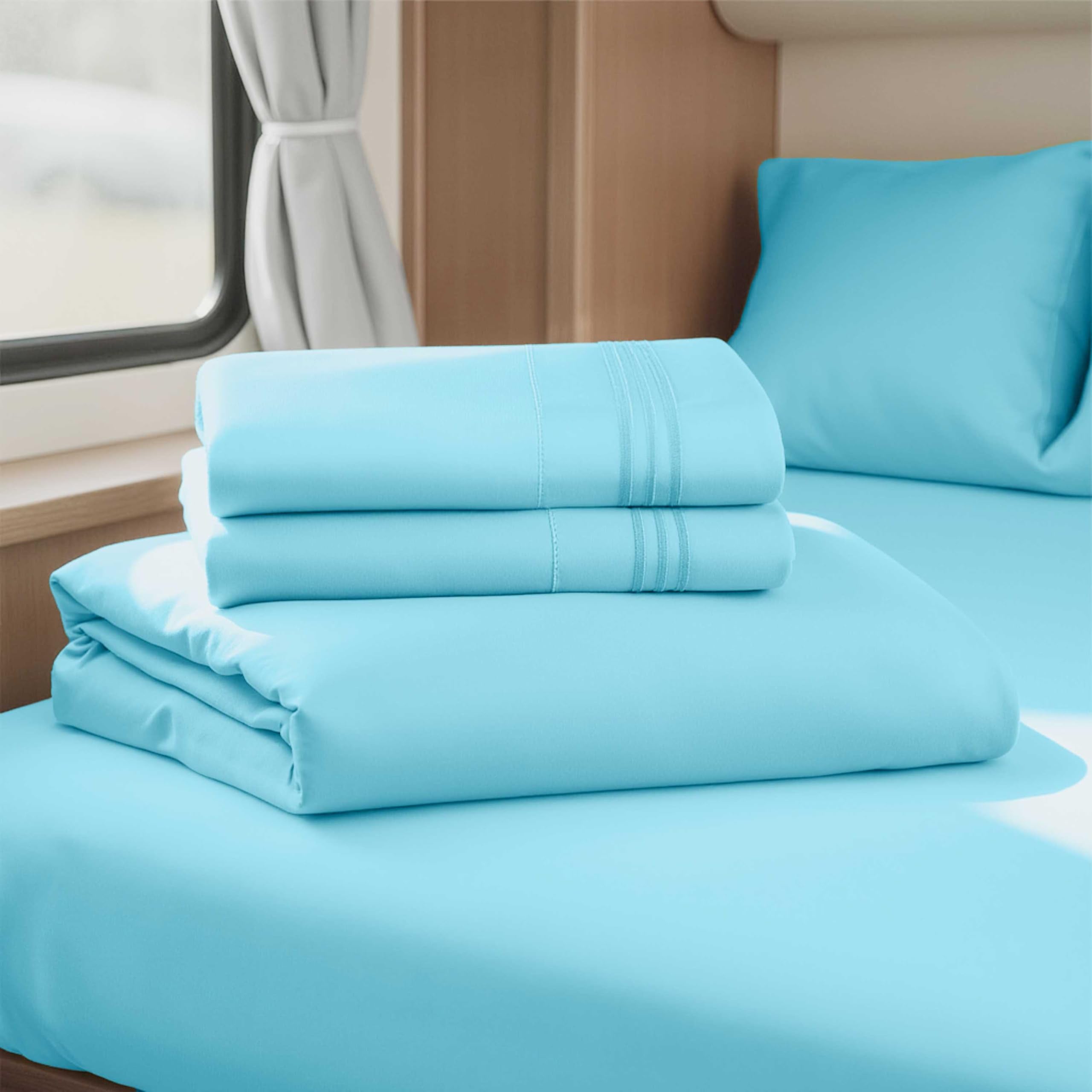 Hearth & Harbor Short Queen Sheets for RV, Queen Sheets, Silky Soft 1800 Microfiber Bed Sheet for Camper, 4 Piece RV Bedding with Pillowcases