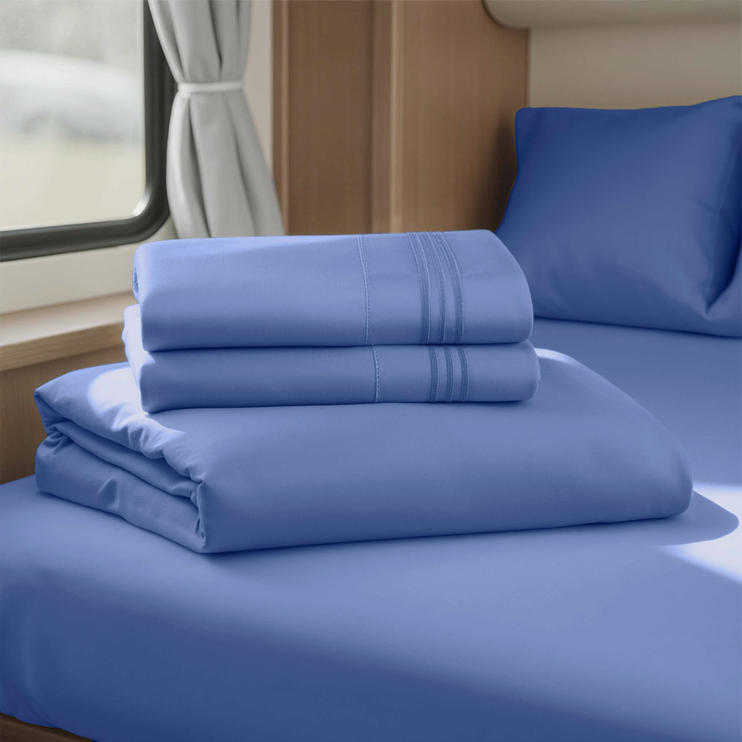 Hearth & Harbor Short Queen Sheets for RV, Queen Sheets, Silky Soft 1800 Microfiber Bed Sheet for Camper, 4 Piece RV Bedding with Pillowcases