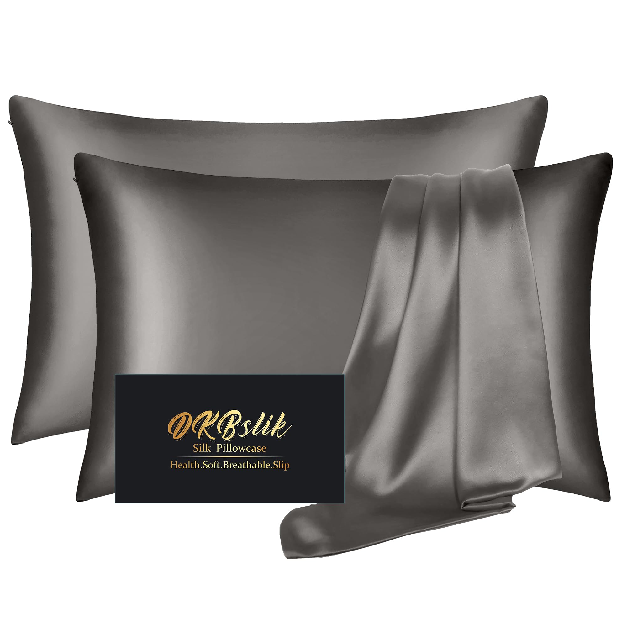 Mulberry Silk Pillowcase for Hair and Skin, Health Soft Anti Acne Cooling Beauty Sleep Natural Silk Satin Pillow Case with Hidden Zipper for Gift